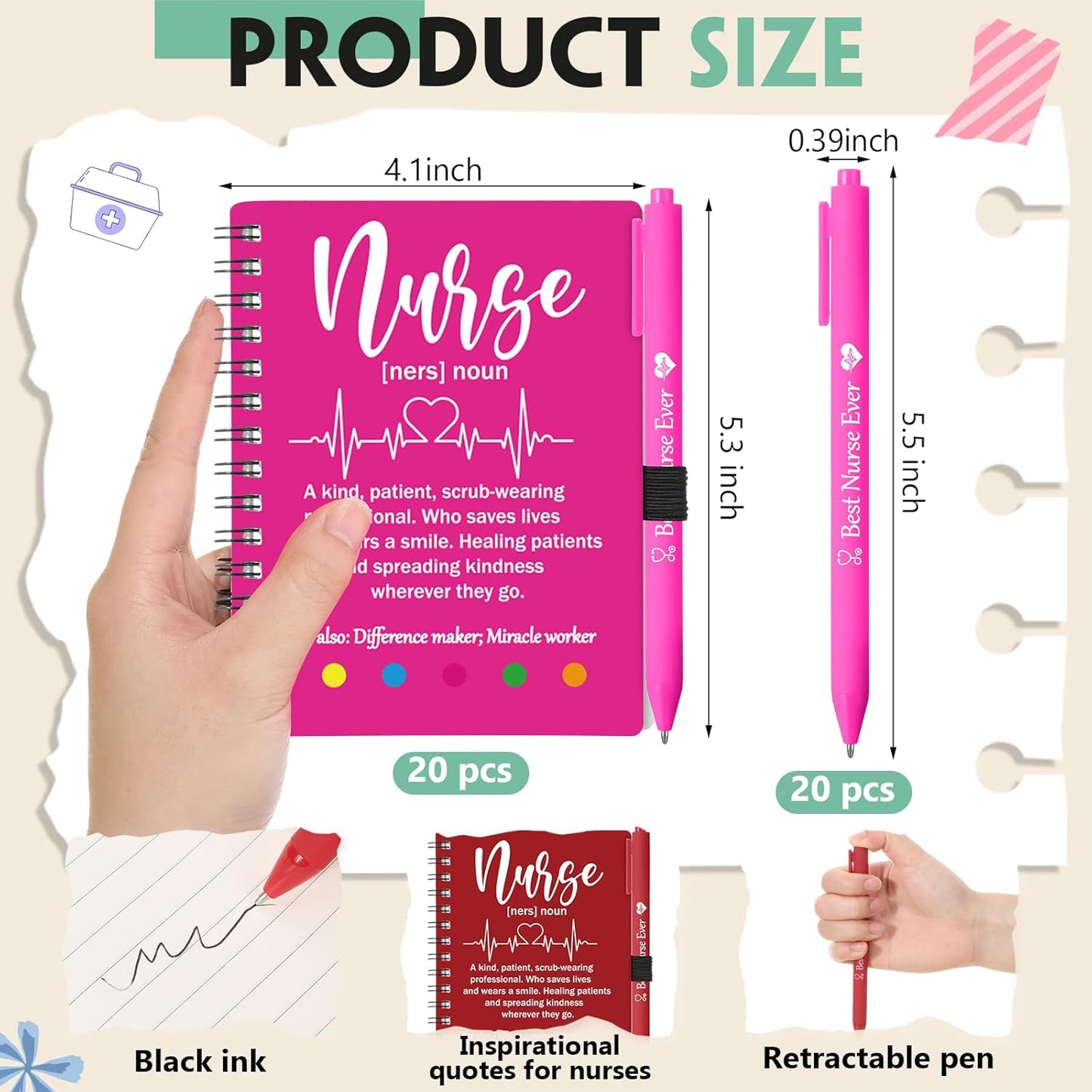 Resurhang 20 Sets Christmas Nurse Appreciation Gifts Bulk 2025 Thank You Gift Notebook with Pen in Holder and Sticky Note Notepad Marker Index Tab Inspiring Journal Ballpoint Pen for Coworker Doctor