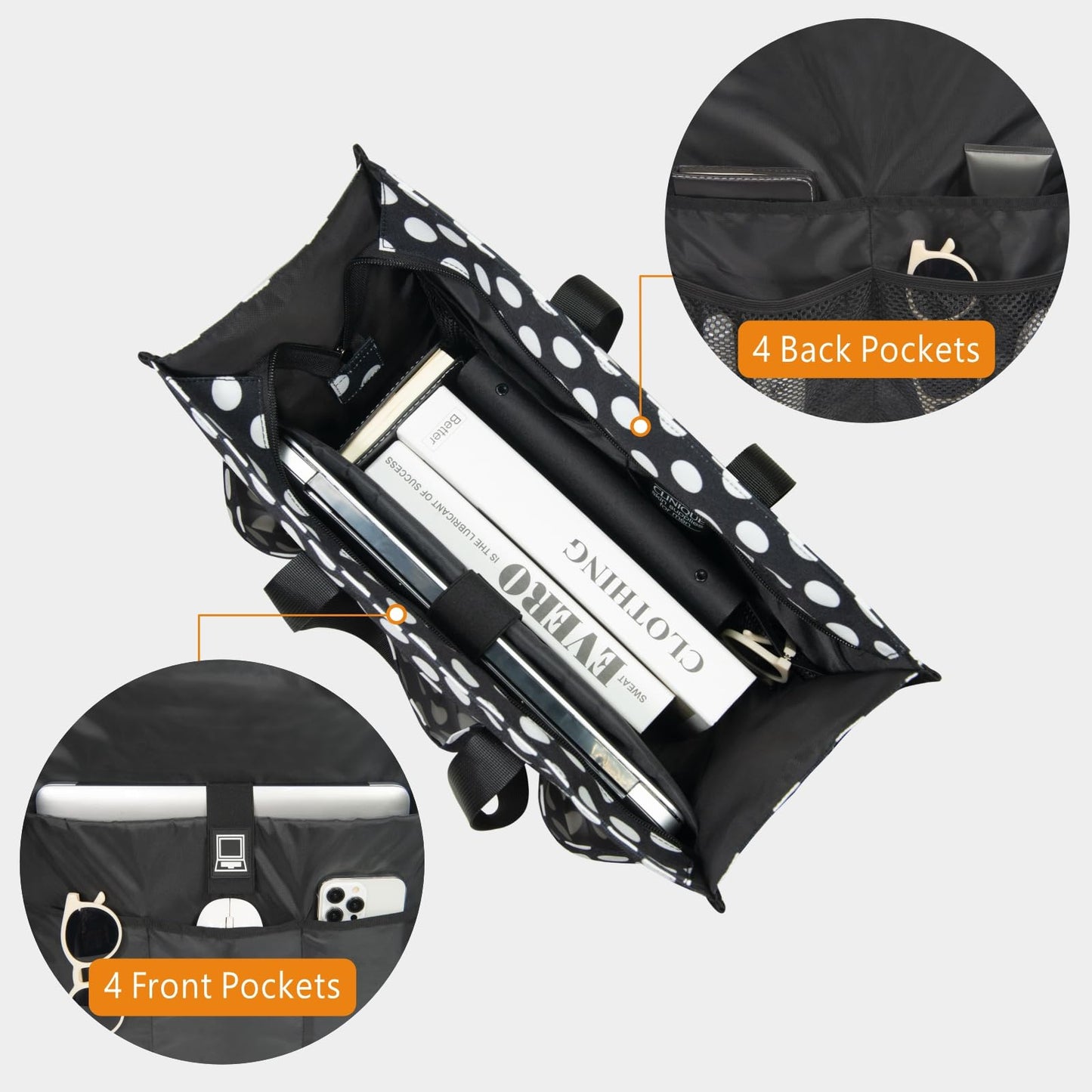 TOPDesign Utility Water Resistant Tote Bag with 22 Pockets, Top Zipper Closure & Thick Bottom Support, for Working Women