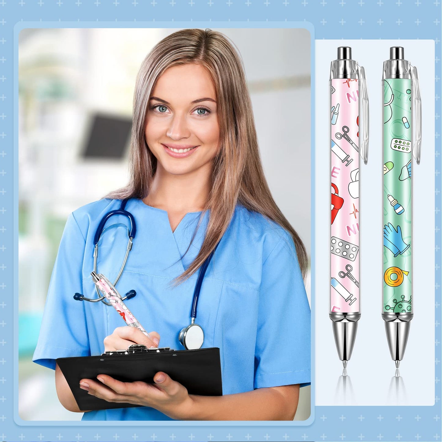 Funny Nurse Pens Lovely Cartoon Ballpoint Black Ink Retractable Press Nursing Pen for Appreciation Gifts Labor and Delivery Assistant Student Coworkers(24 Pcs)
