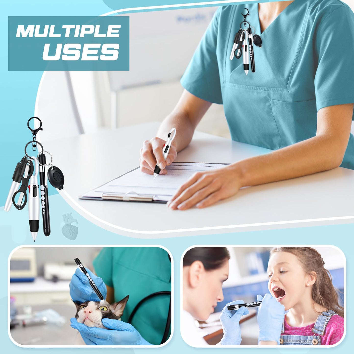 6 Pcs Nurse Pen Set Include Permanent Marker Pen Retractable Ballpoint Pen Keychain Clip Foldable Scissors Lights LED Flashlight Keychain for Nurse Accessories(Purple)