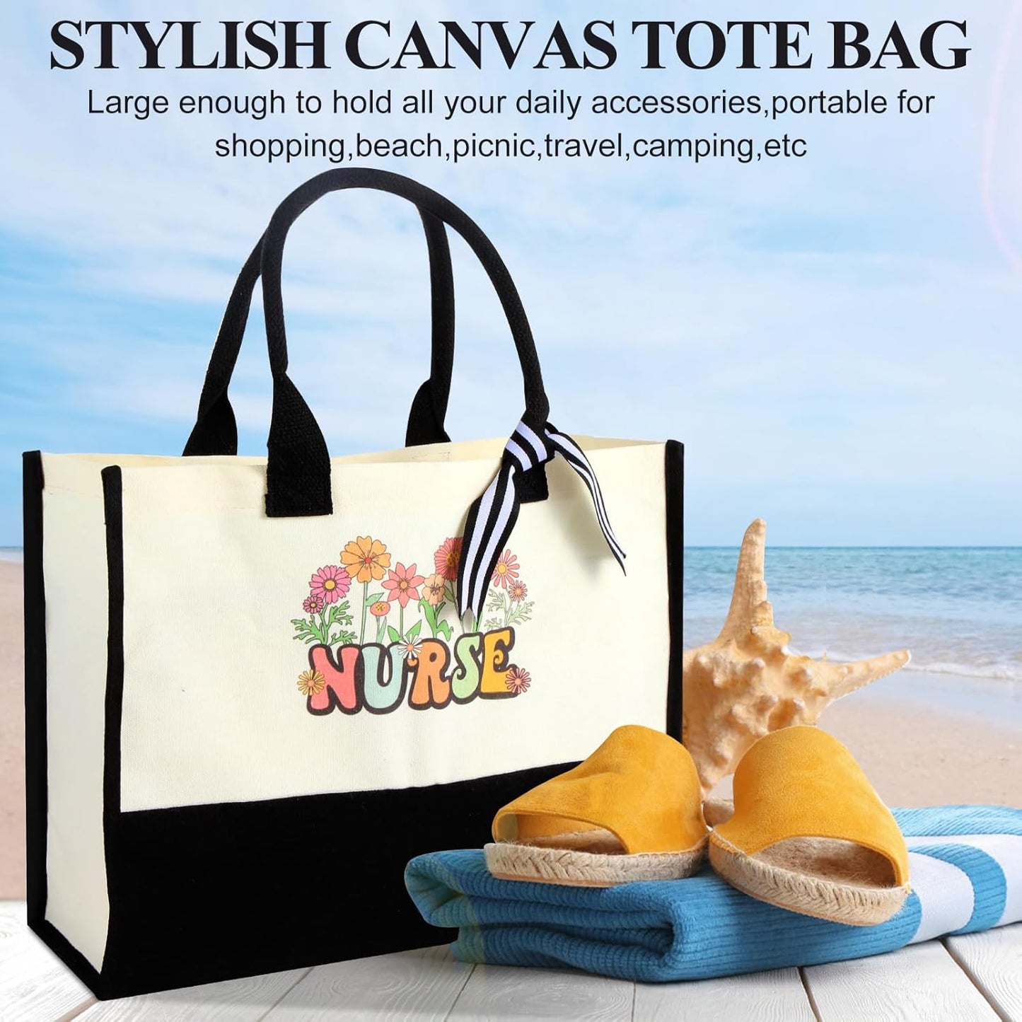 Nurse Appreciation Gifts: Canvas Beach Bag, Glass Cup, Socks, Keychain, Badge Reel Holder