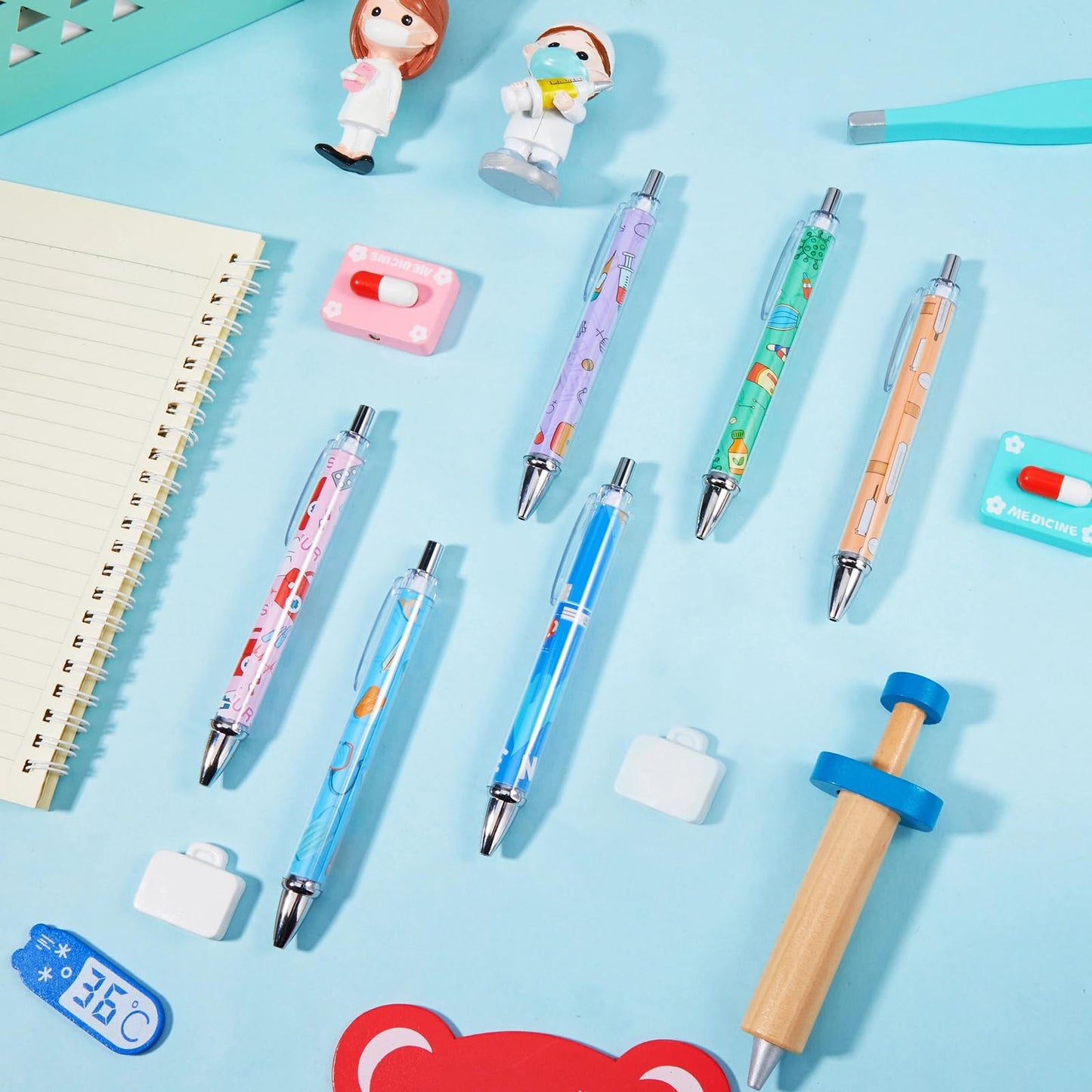 Funny Nurse Pens Lovely Cartoon Ballpoint Black Ink Retractable Press Nursing Pen for Appreciation Gifts Labor and Delivery Assistant Student Coworkers(24 Pcs)