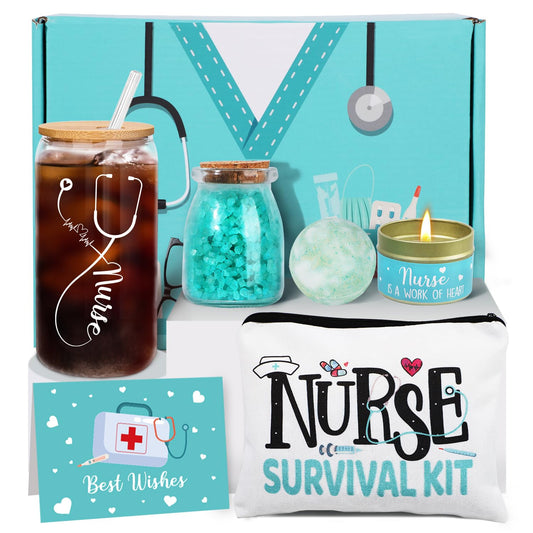 Nurse Gifts for Women, Nurses Week Gifts, Nurse Appreciation Gifts, New Nurses Gifts, Nurse Graduation, Birthday, Christmas Gift, Nurse Practitioner Gifts - 16 Oz Glass Cup Nurse Gift Set