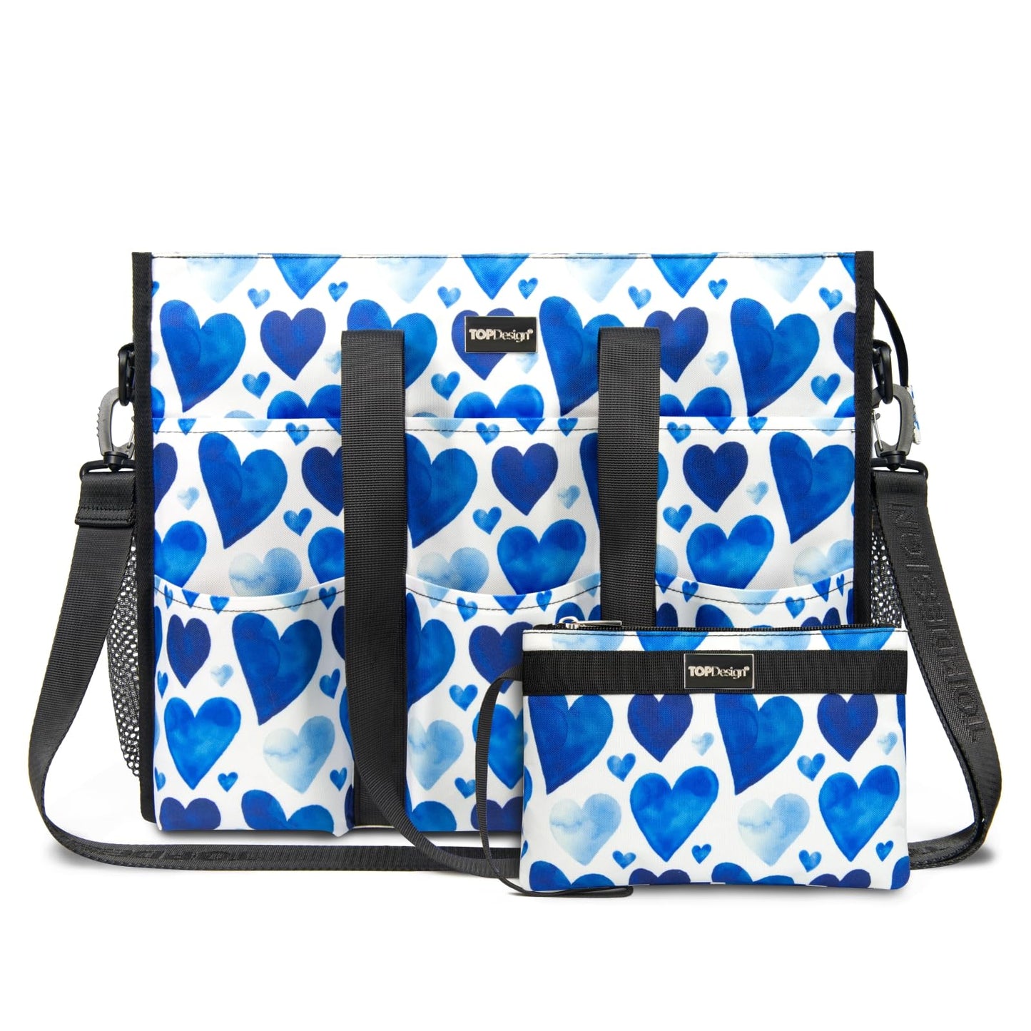 TOPDesign Utility Water Resistant Tote Bag with 22 Pockets, Top Zipper Closure & Thick Bottom Support, for Working Women