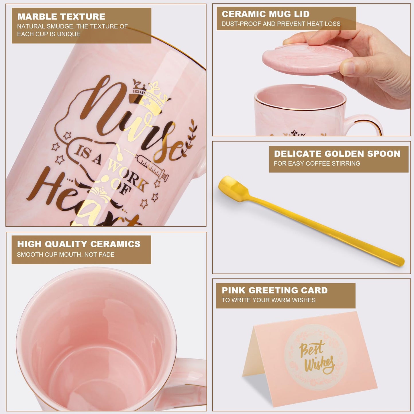 Nurse Gifts for Women, Funny Nurse Mug with Gold Print, Nurses Week Retirement Graduation Appreciation Present, School Nursing Student RN Practitioner, 14oz Pink Marbled Ceramic Cup, Nice Gift Boxed