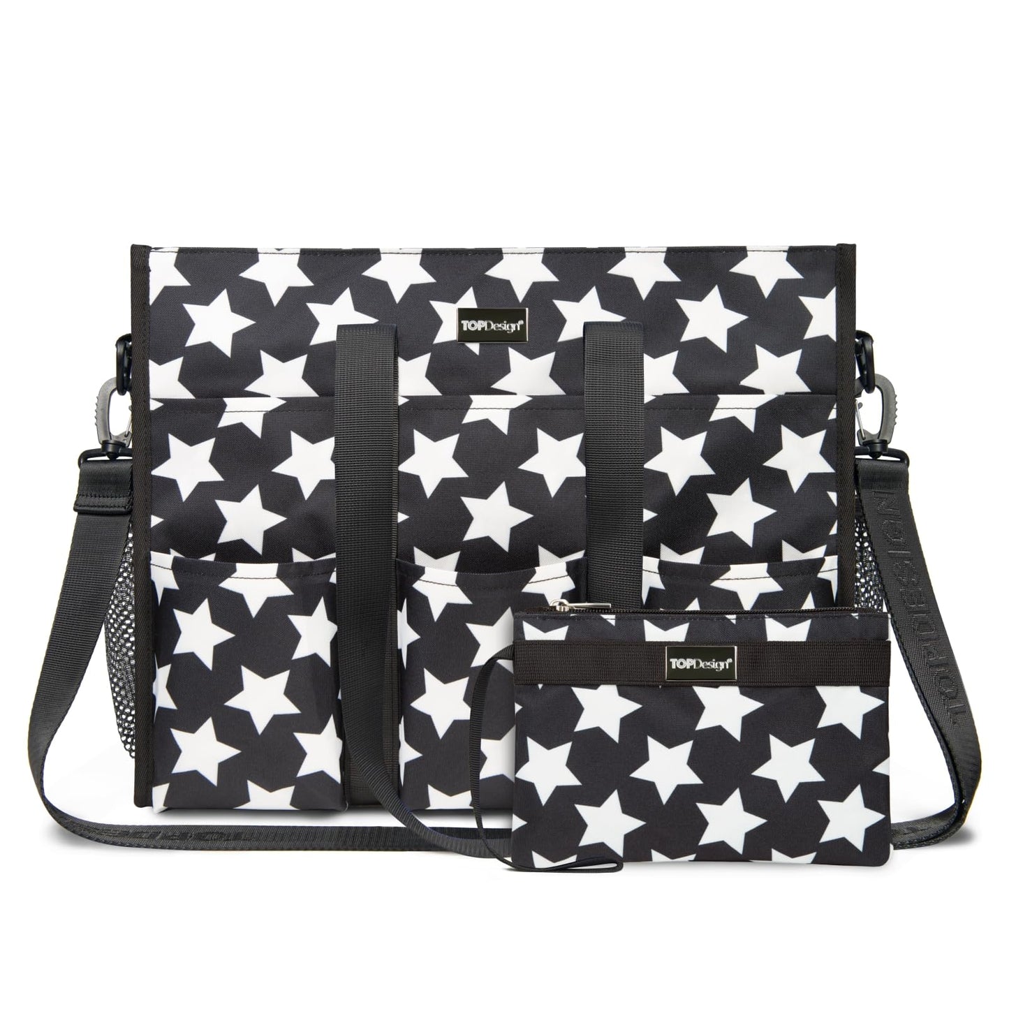 TOPDesign Utility Water Resistant Tote Bag with 22 Pockets, Top Zipper Closure & Thick Bottom Support, for Working Women