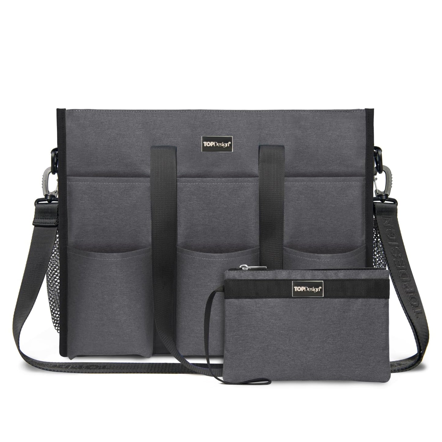 TOPDesign Utility Water Resistant Tote Bag with 22 Pockets, Top Zipper Closure & Thick Bottom Support, for Working Women