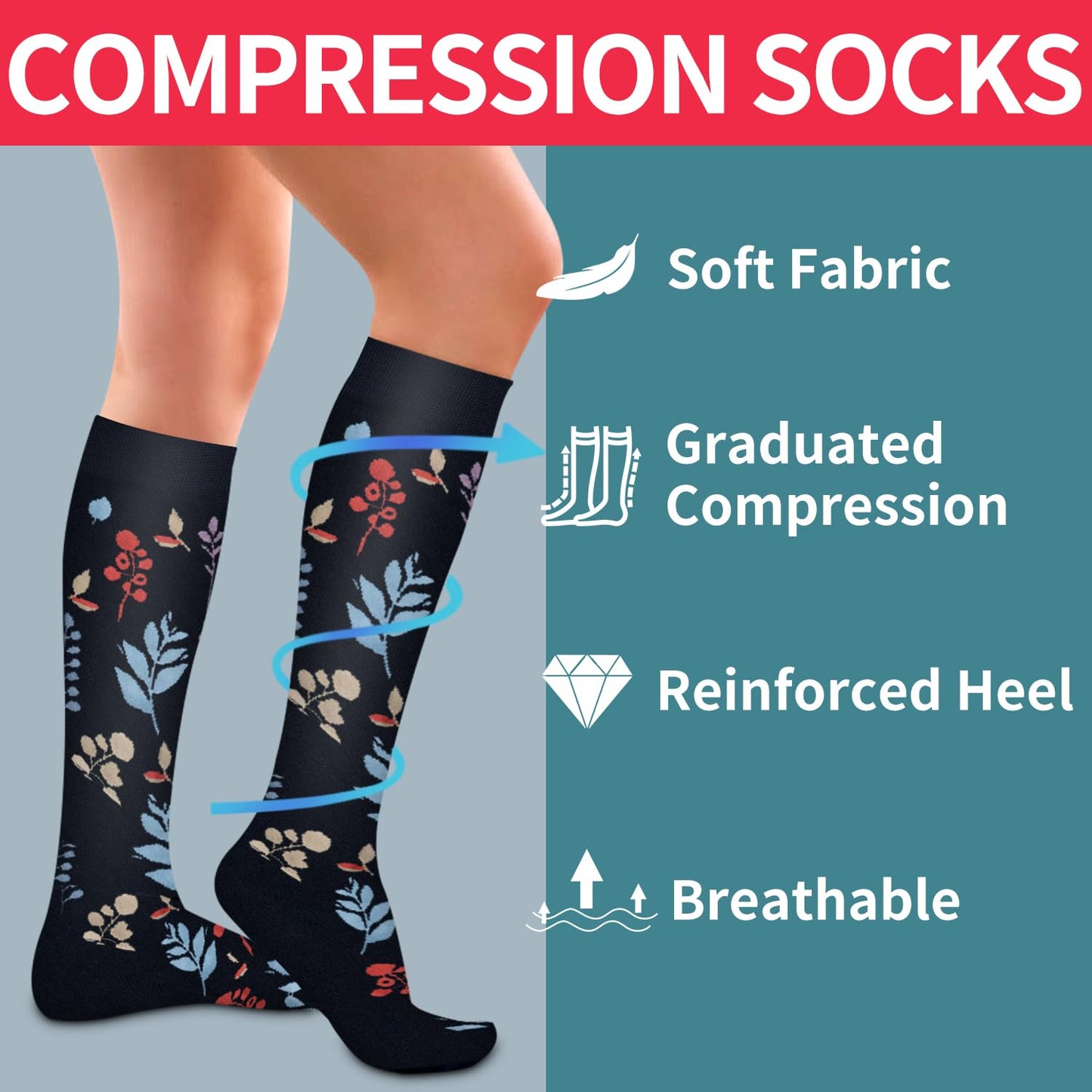 Laite Hebe 4 Pairs-Compression Socks for Women&Men Circulation-Best Support for Nurses,Running,Athletic