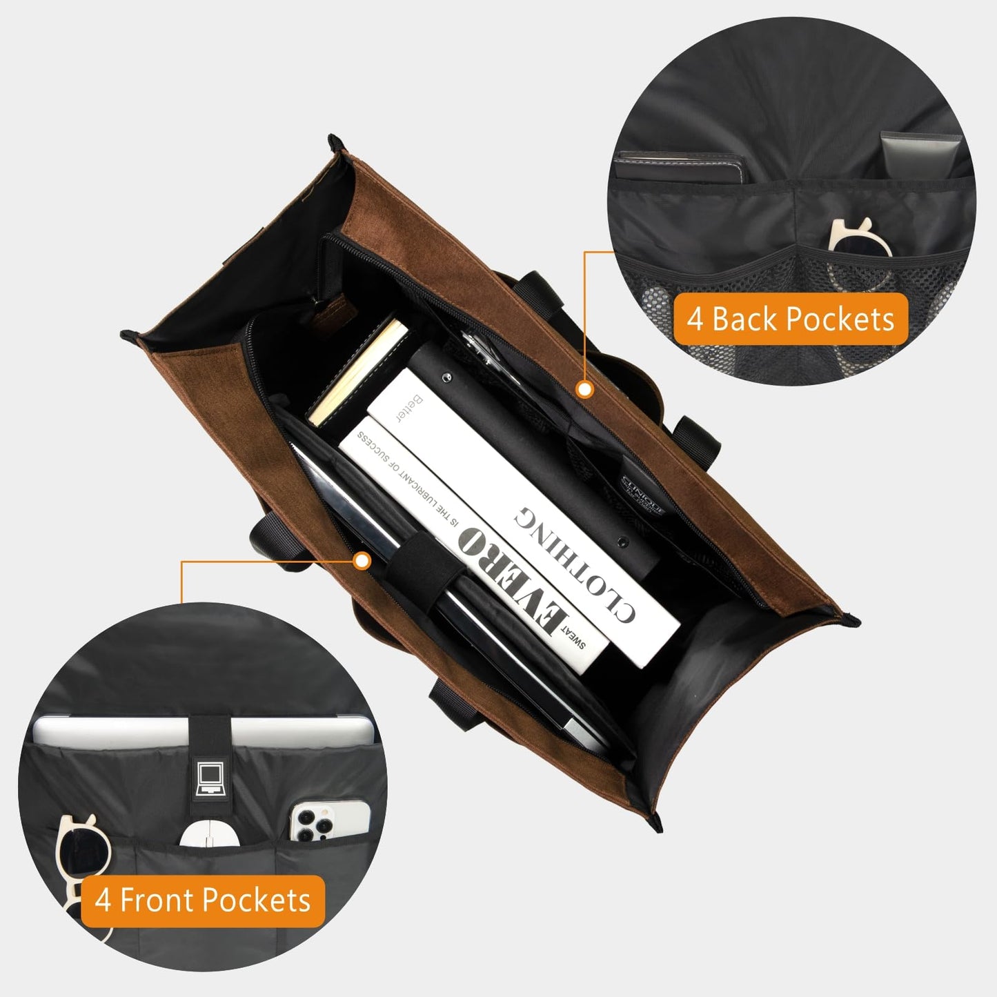 TOPDesign Utility Water Resistant Tote Bag with 22 Pockets, Top Zipper Closure & Thick Bottom Support, for Working Women