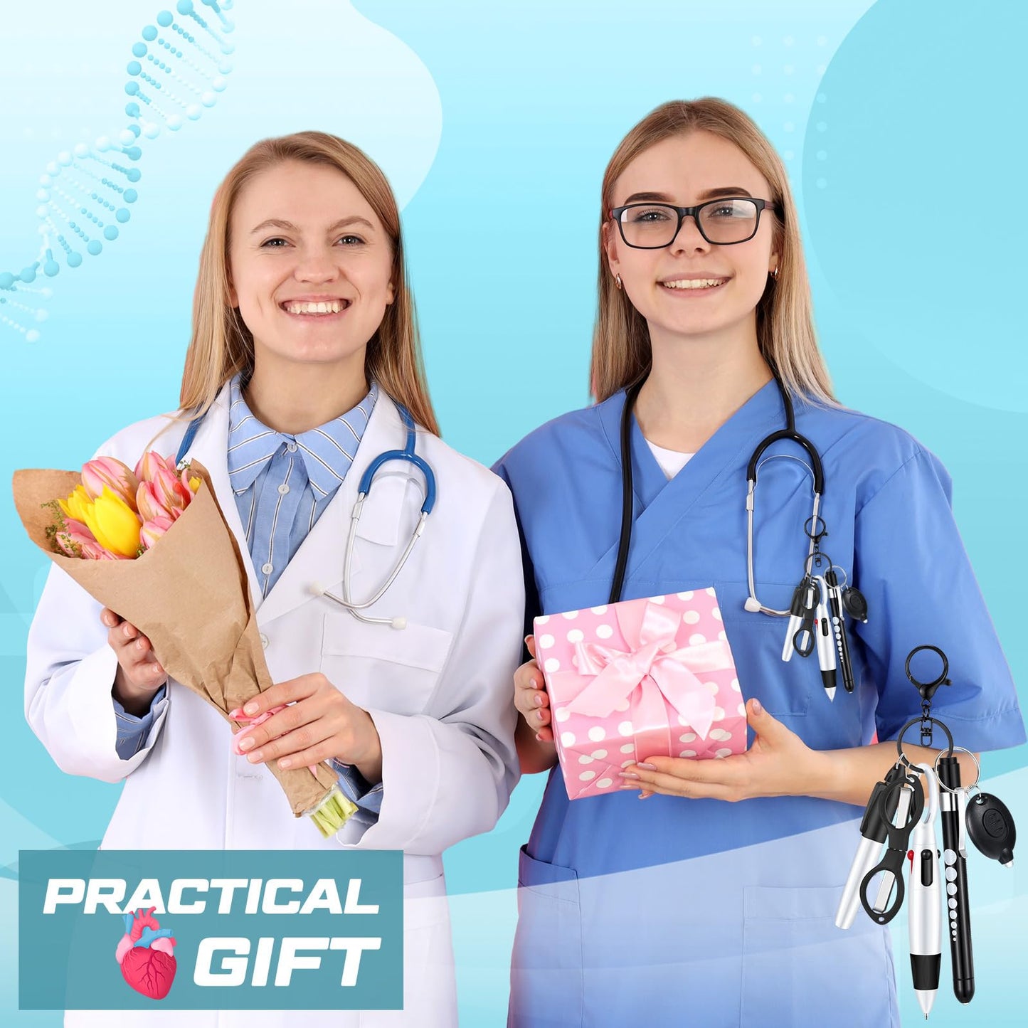 6 Pcs Nurse Pen Set Include Permanent Marker Pen Retractable Ballpoint Pen Keychain Clip Foldable Scissors Lights LED Flashlight Keychain for Nurse Accessories(Purple)