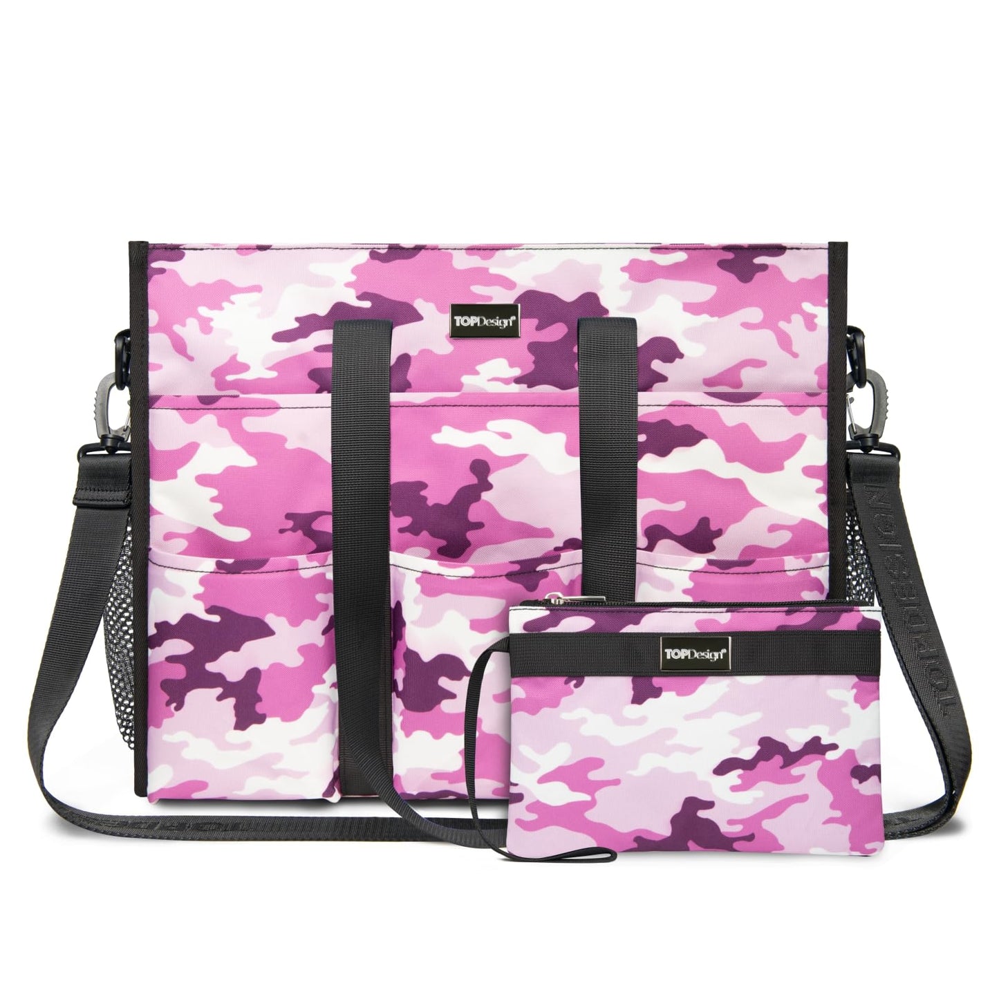 TOPDesign Utility Water Resistant Tote Bag with 22 Pockets, Top Zipper Closure & Thick Bottom Support, for Working Women