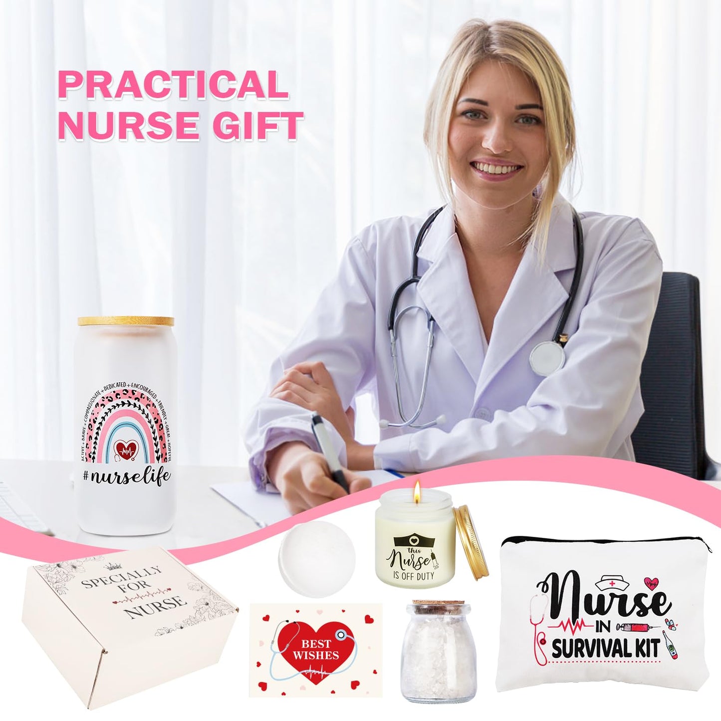 Nurse Gifts for Women, Nurses Week Gifts, Nurse Appreciation Gifts, New Nurses Gifts, Nurse Graduation, Birthday, Christmas Gift, Nurse Practitioner Gifts - 16 Oz Glass Cup Nurse Gift Set