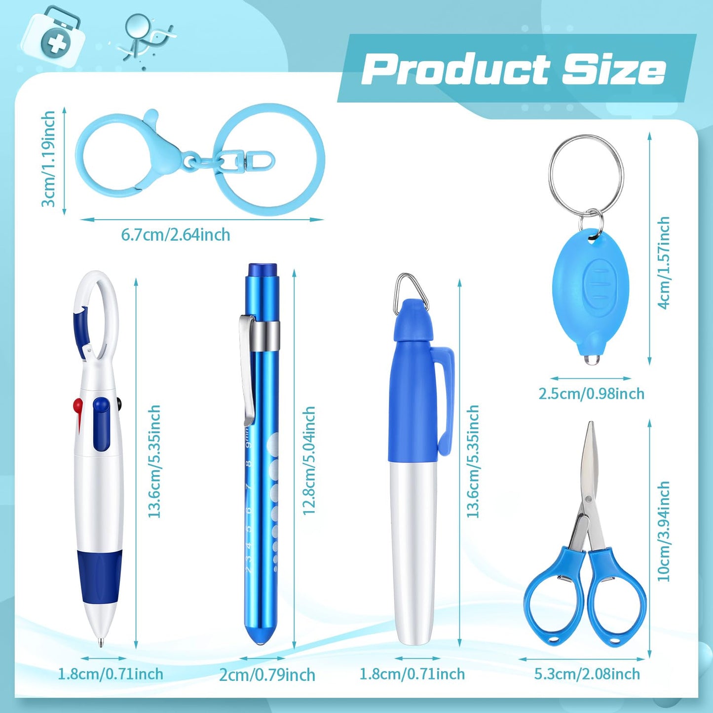 6 Pcs Nurse Pen Set Include Permanent Marker Pen Retractable Ballpoint Pen Keychain Clip Foldable Scissors Lights LED Flashlight Keychain for Nurse Accessories(Purple)