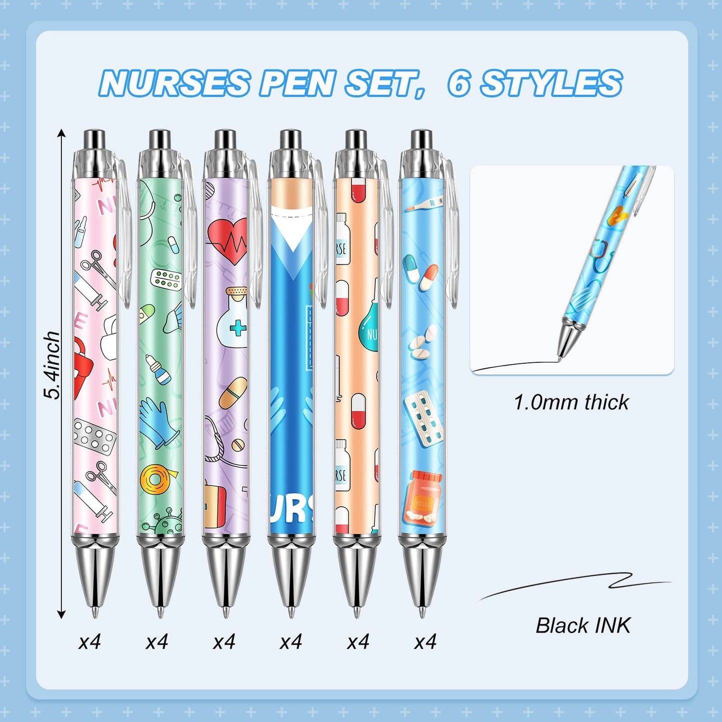 Funny Nurse Pens Lovely Cartoon Ballpoint Black Ink Retractable Press Nursing Pen for Appreciation Gifts Labor and Delivery Assistant Student Coworkers(24 Pcs)
