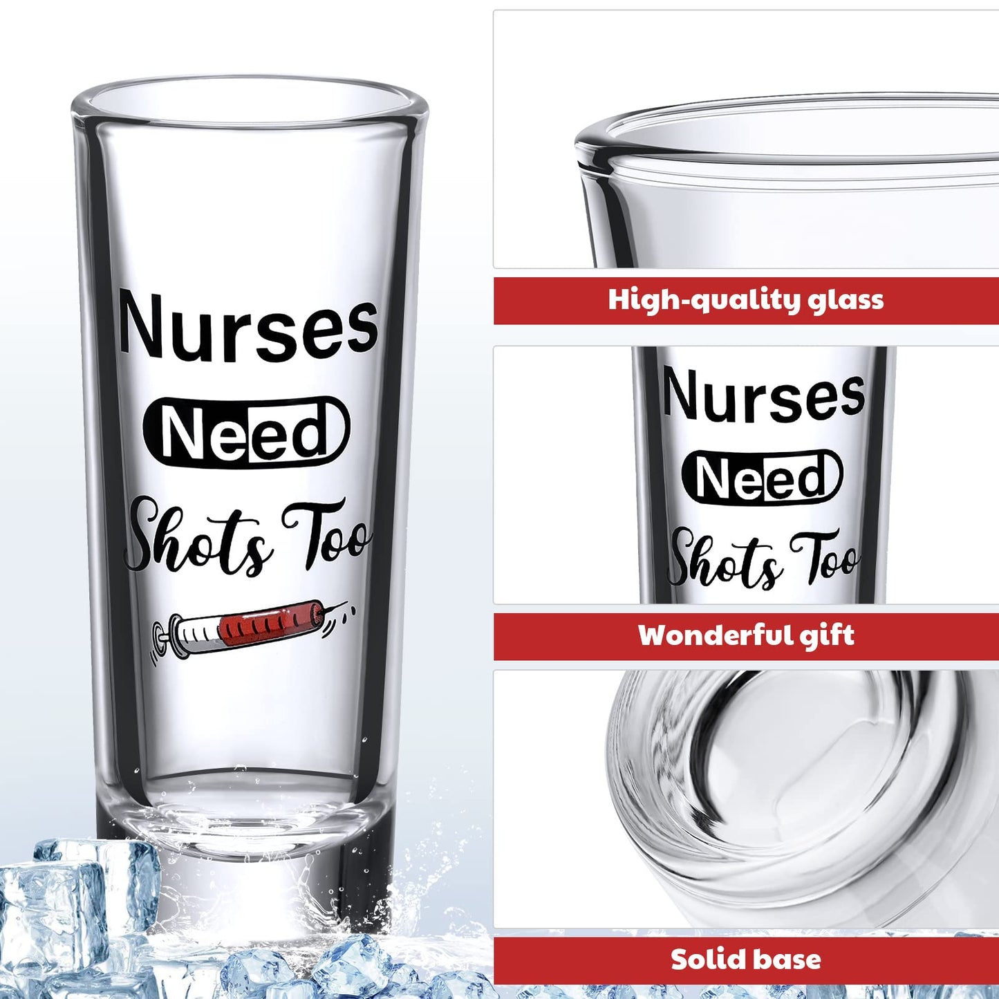 Patelai Nurse Need Shots Too, Funny Glass Gift for Women and Male Mom Sister or Friend Present for Nursing Graduation Nurses Day Party 2 oz(2 Pieces,2.36 x 1.97 Inches)