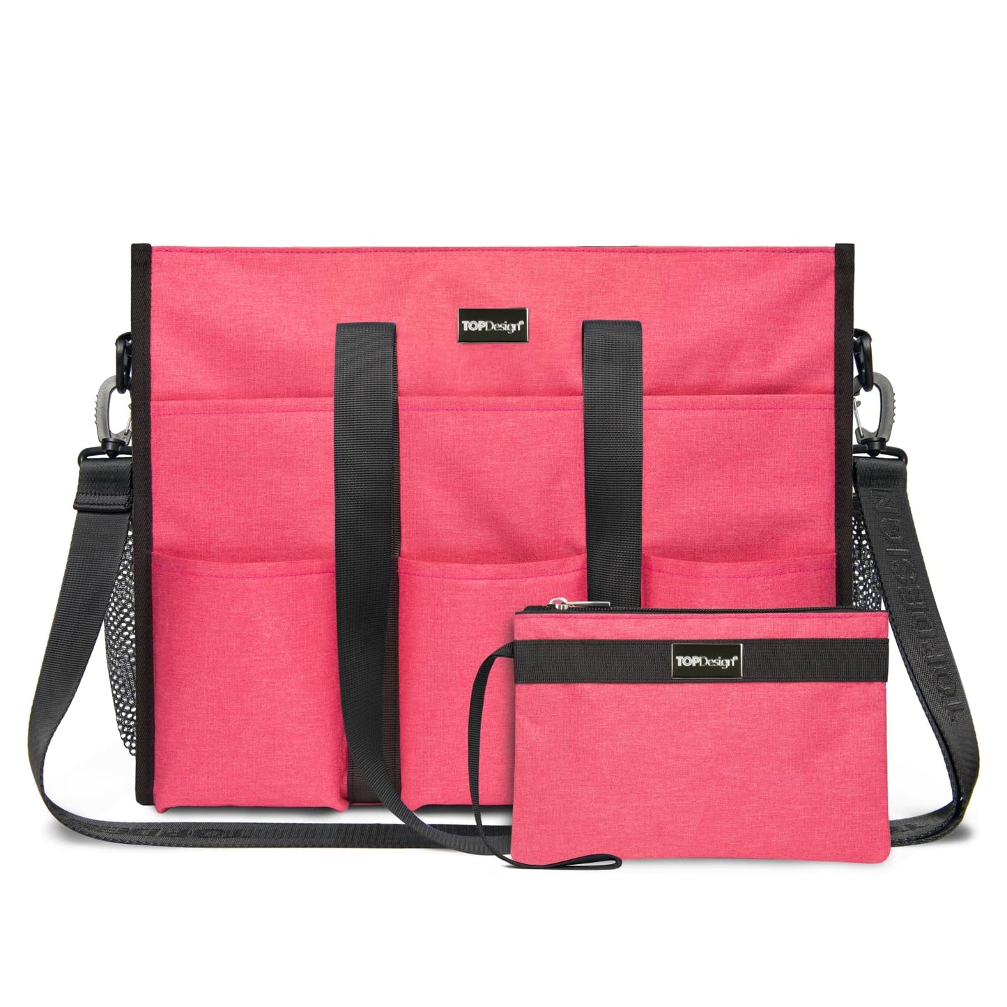 TOPDesign Utility Water Resistant Tote Bag with 22 Pockets, Top Zipper Closure & Thick Bottom Support, for Working Women