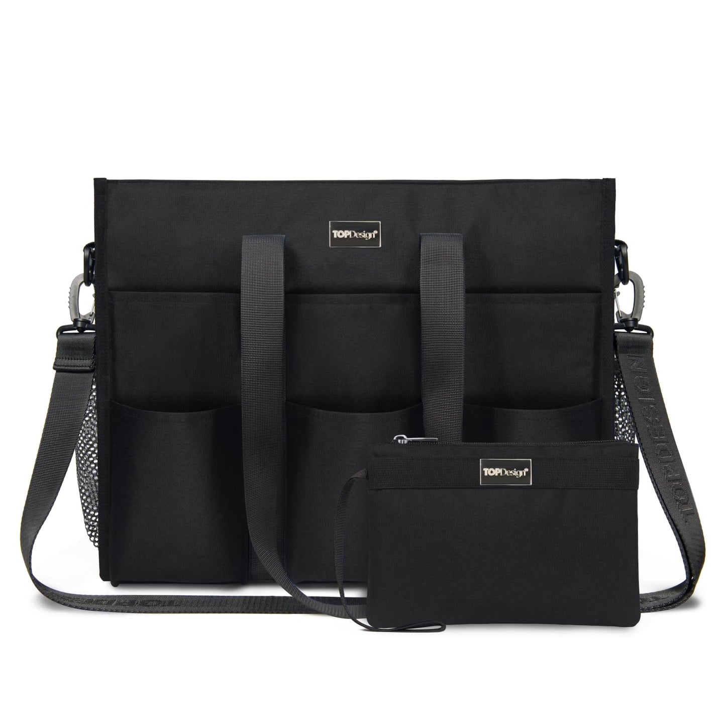 TOPDesign Utility Water Resistant Tote Bag with 22 Pockets, Top Zipper Closure & Thick Bottom Support, for Working Women