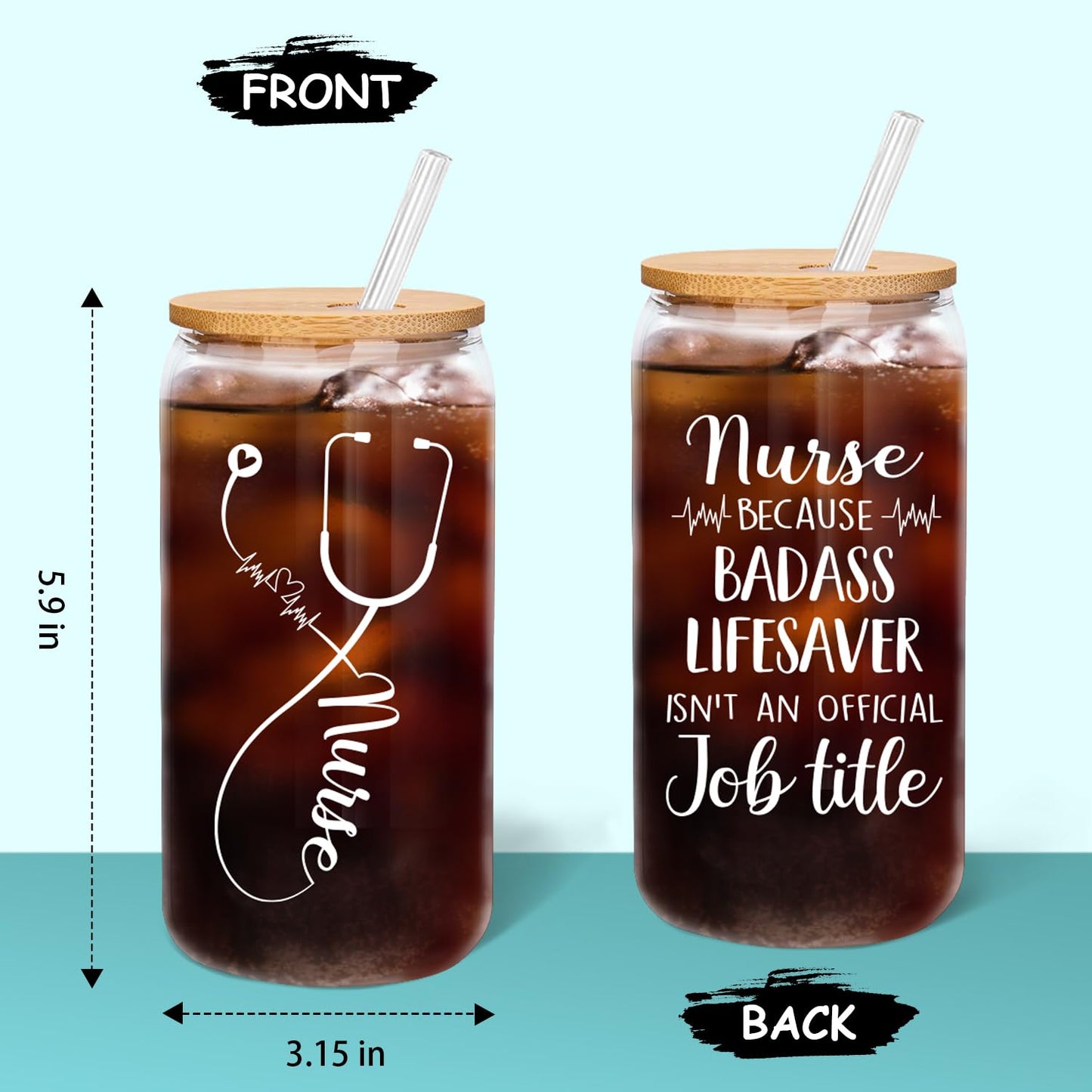 Nurse Gifts for Women, Nurses Week Gifts, Nurse Appreciation Gifts, New Nurses Gifts, Nurse Graduation, Birthday, Christmas Gift, Nurse Practitioner Gifts - 16 Oz Glass Cup Nurse Gift Set
