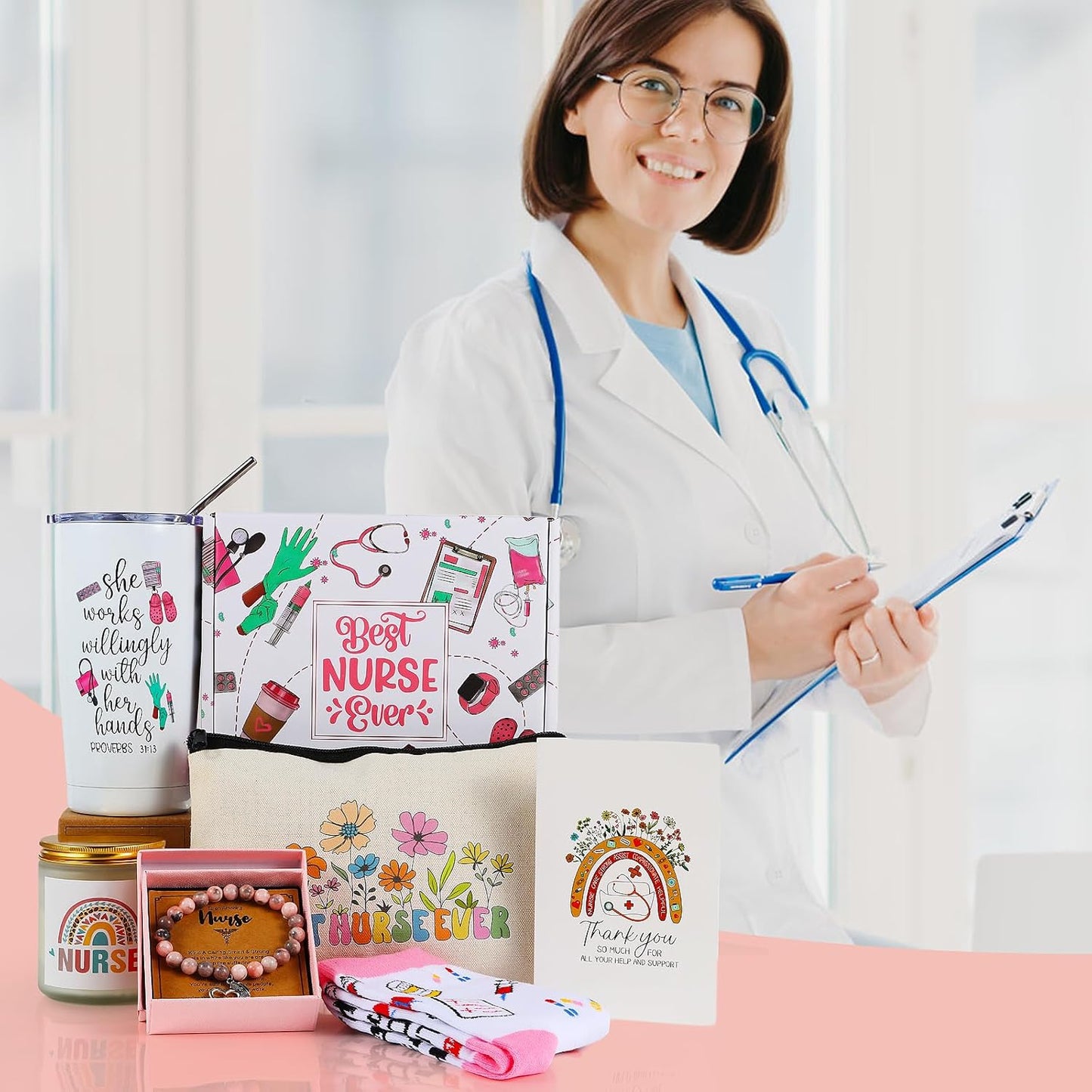 Nurse Gifts for Women, Nurses Week Gifts, Nurse Appreciation Gifts, Nurse Tumbler Mug Cup Basket Gifts Set for Nurse Graduation, Nursing School, Nurse Practitioner