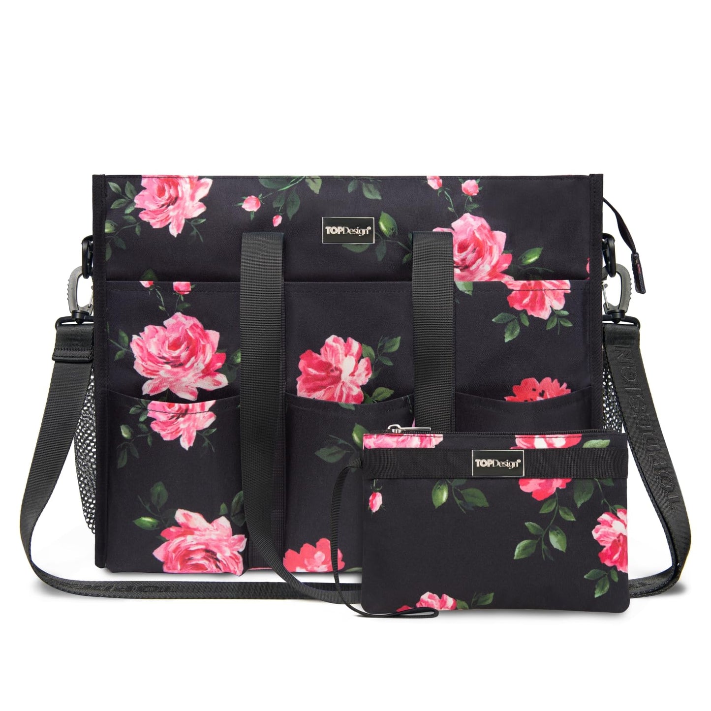 TOPDesign Utility Water Resistant Tote Bag with 22 Pockets, Top Zipper Closure & Thick Bottom Support, for Working Women