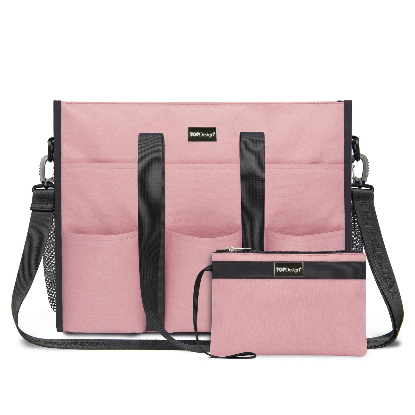 TOPDesign Utility Water Resistant Tote Bag with 22 Pockets, Top Zipper Closure & Thick Bottom Support, for Working Women