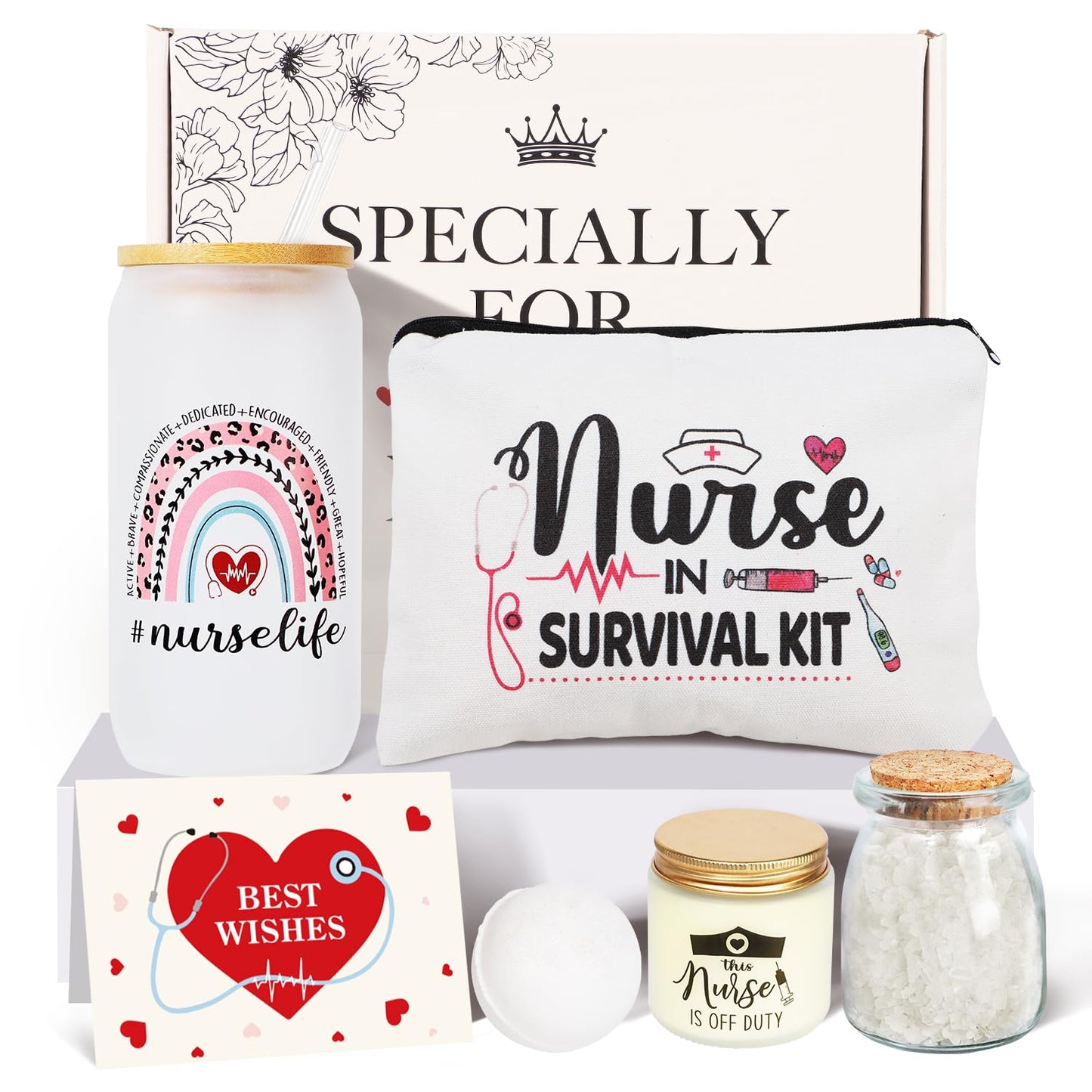 Nurse Gifts for Women, Nurses Week Gifts, Nurse Appreciation Gifts, New Nurses Gifts, Nurse Graduation, Birthday, Christmas Gift, Nurse Practitioner Gifts - 16 Oz Glass Cup Nurse Gift Set