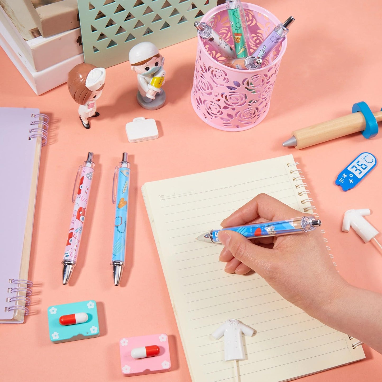 Funny Nurse Pens Lovely Cartoon Ballpoint Black Ink Retractable Press Nursing Pen for Appreciation Gifts Labor and Delivery Assistant Student Coworkers(24 Pcs)