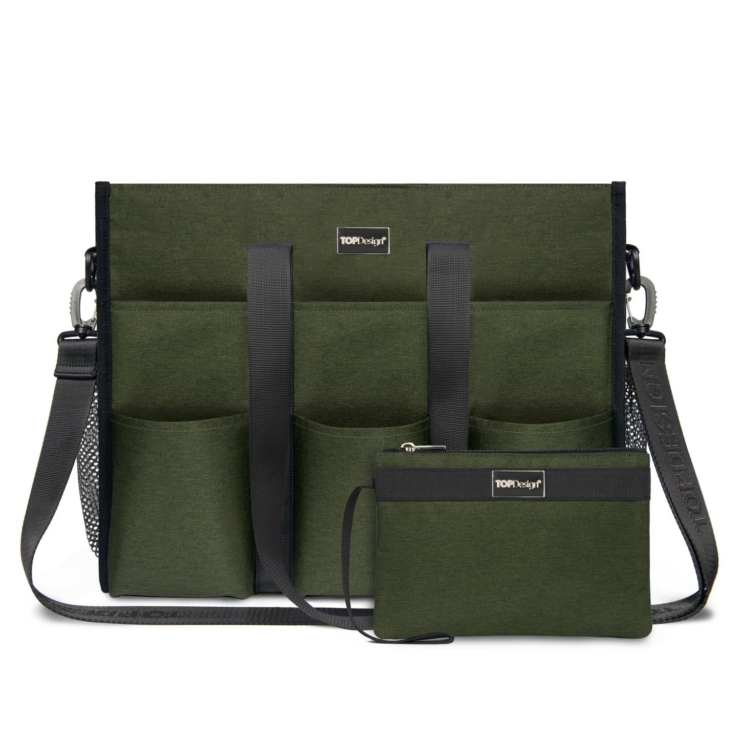 TOPDesign Utility Water Resistant Tote Bag with 22 Pockets, Top Zipper Closure & Thick Bottom Support, for Working Women