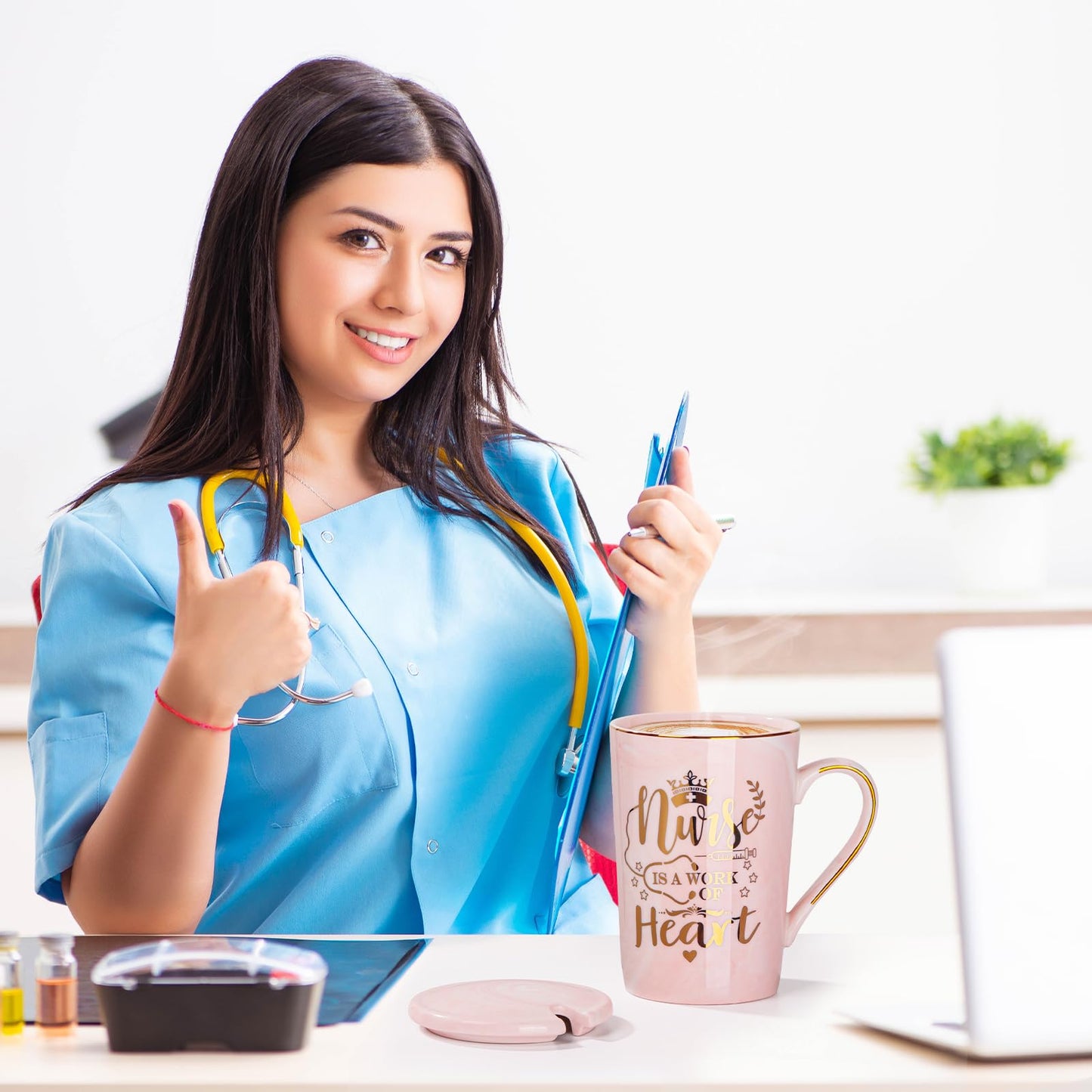 Nurse Gifts for Women, Funny Nurse Mug with Gold Print, Nurses Week Retirement Graduation Appreciation Present, School Nursing Student RN Practitioner, 14oz Pink Marbled Ceramic Cup, Nice Gift Boxed