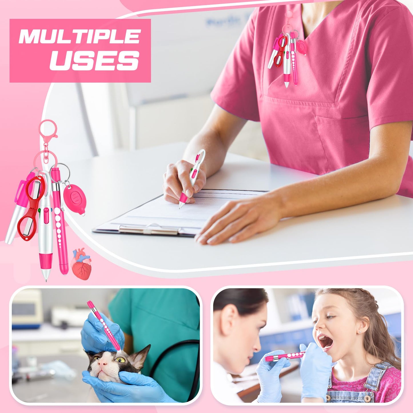 6 Pcs Nurse Pen Set Include Permanent Marker Pen Retractable Ballpoint Pen Keychain Clip Foldable Scissors Lights LED Flashlight Keychain for Nurse Accessories(Purple)