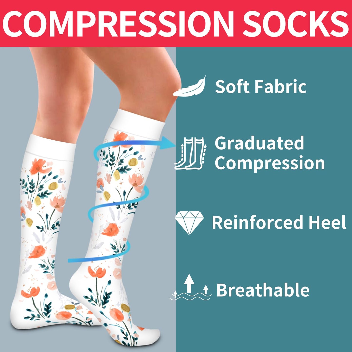 Laite Hebe 4 Pairs-Compression Socks for Women&Men Circulation-Best Support for Nurses,Running,Athletic