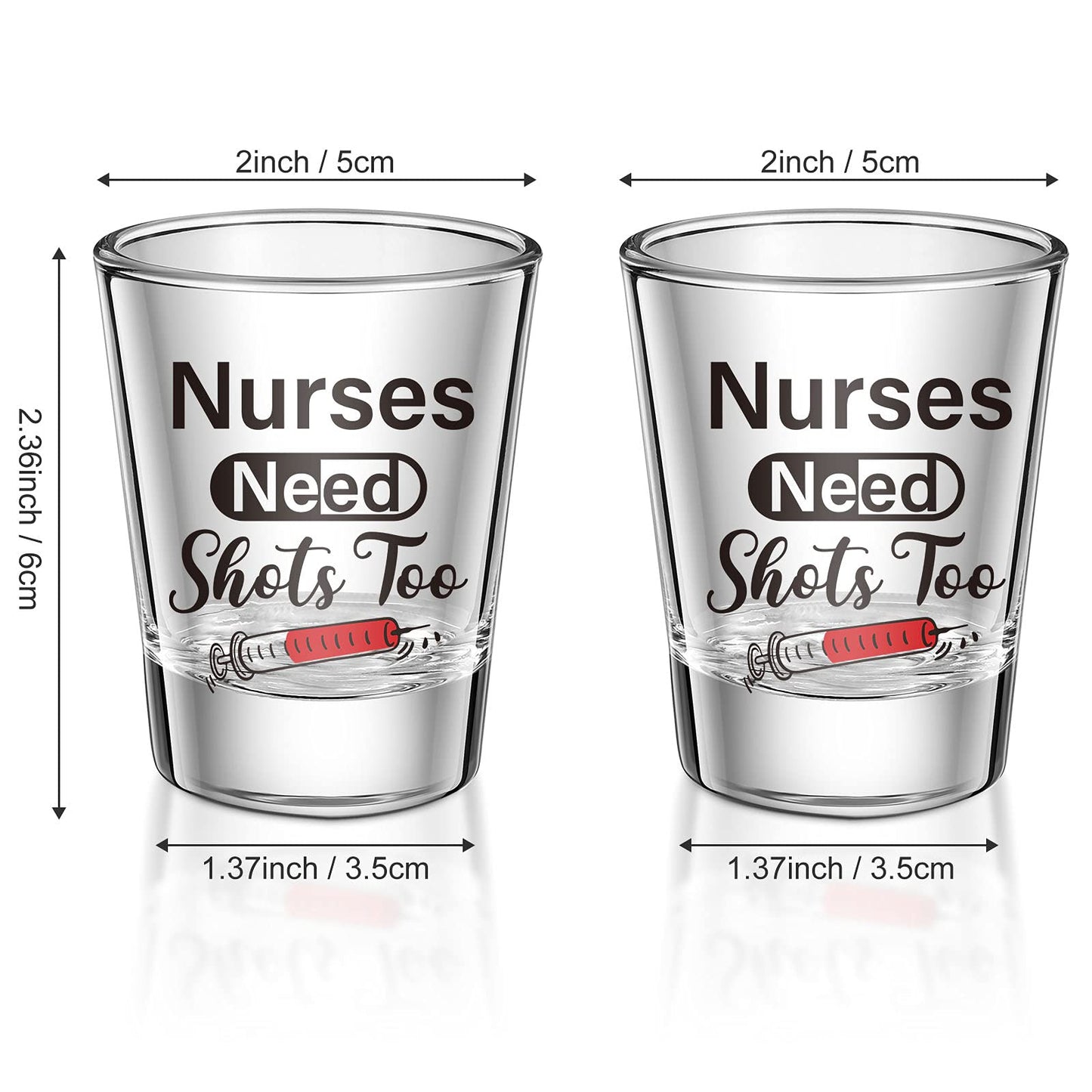 Patelai Nurse Need Shots Too, Funny Glass Gift for Women and Male Mom Sister or Friend Present for Nursing Graduation Nurses Day Party 2 oz(2 Pieces,2.36 x 1.97 Inches)