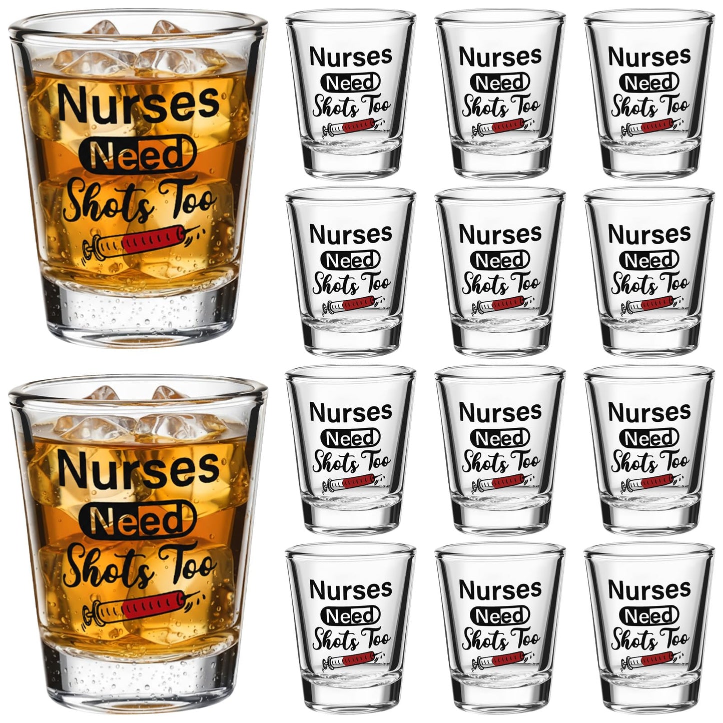 Patelai Nurse Need Shots Too, Funny Glass Gift for Women and Male Mom Sister or Friend Present for Nursing Graduation Nurses Day Party 2 oz(2 Pieces,2.36 x 1.97 Inches)