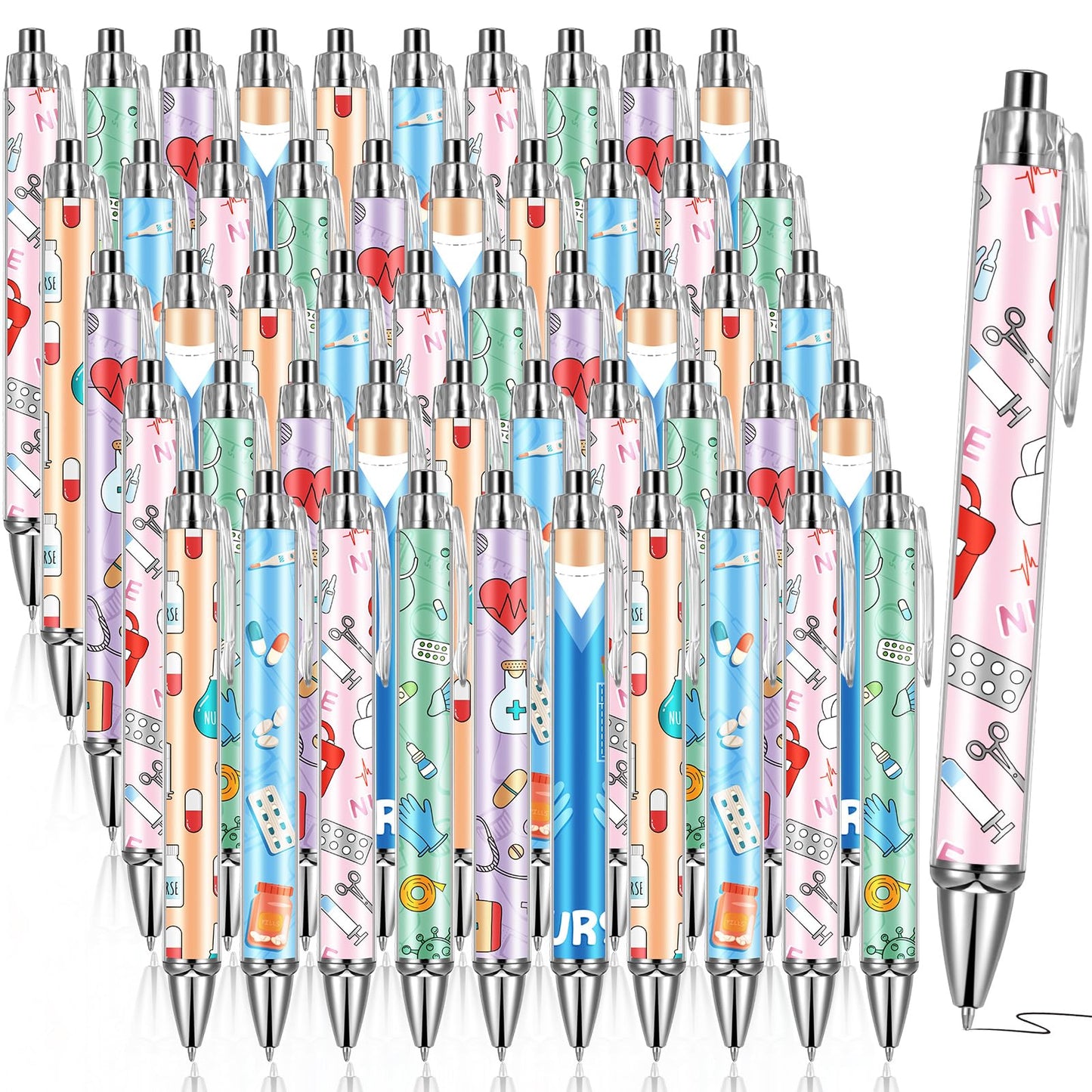 Funny Nurse Pens Lovely Cartoon Ballpoint Black Ink Retractable Press Nursing Pen for Appreciation Gifts Labor and Delivery Assistant Student Coworkers(24 Pcs)