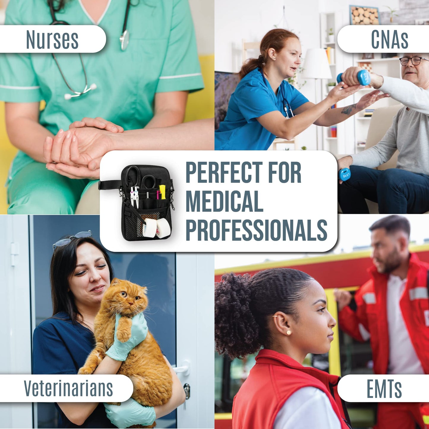 First Lifesaver 4-in-1 Nurse Fanny Pack with Medical Gear Pockets, Tape Holder, and Utility Storage for Stethoscopes, Bandage Scissors, and Emergency Supplies, Student and Nurse Use (Black)