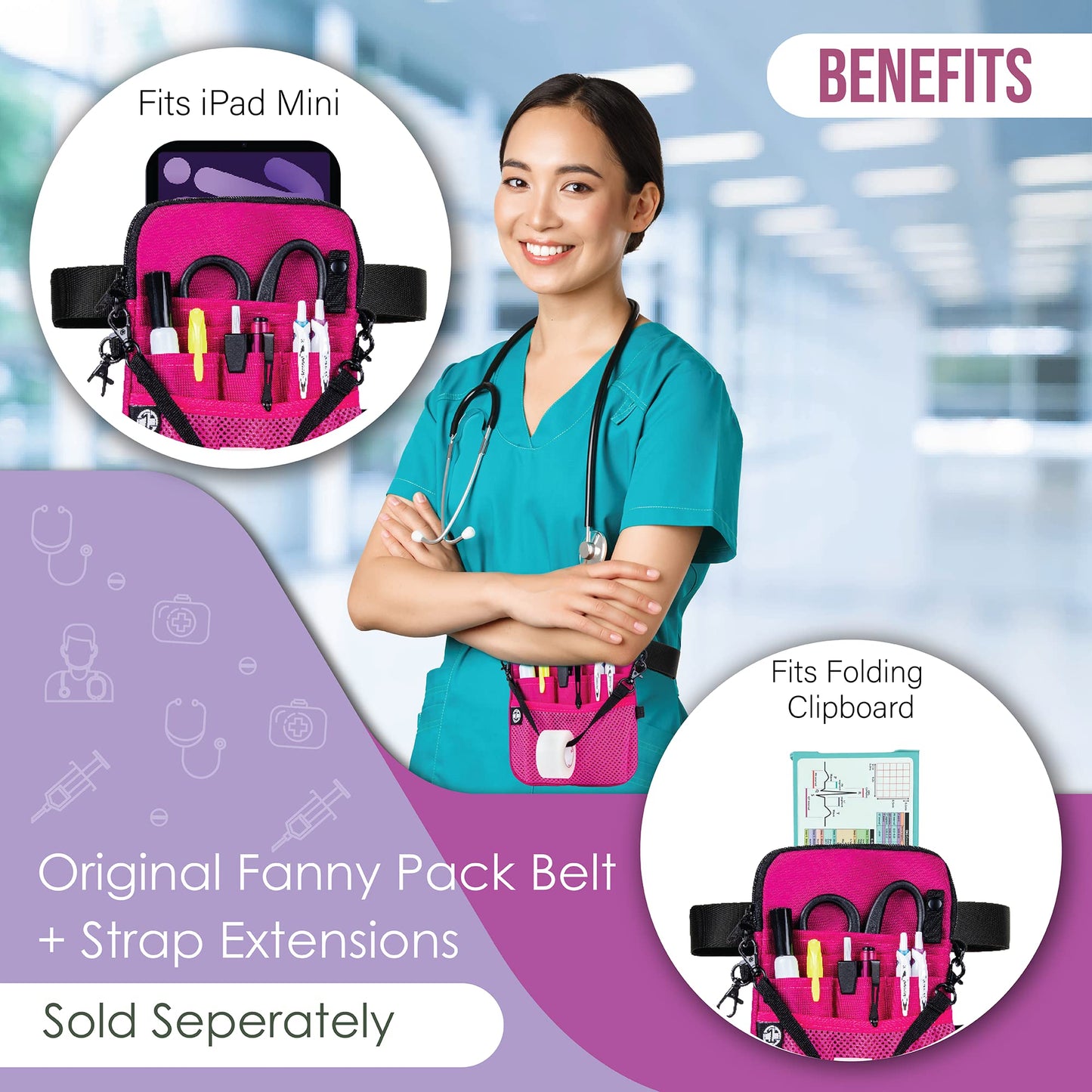 First Lifesaver 4-in-1 Nurse Fanny Pack with Medical Gear Pockets, Tape Holder, and Utility Storage for Stethoscopes, Bandage Scissors, and Emergency Supplies, Student and Nurse Use (Black)