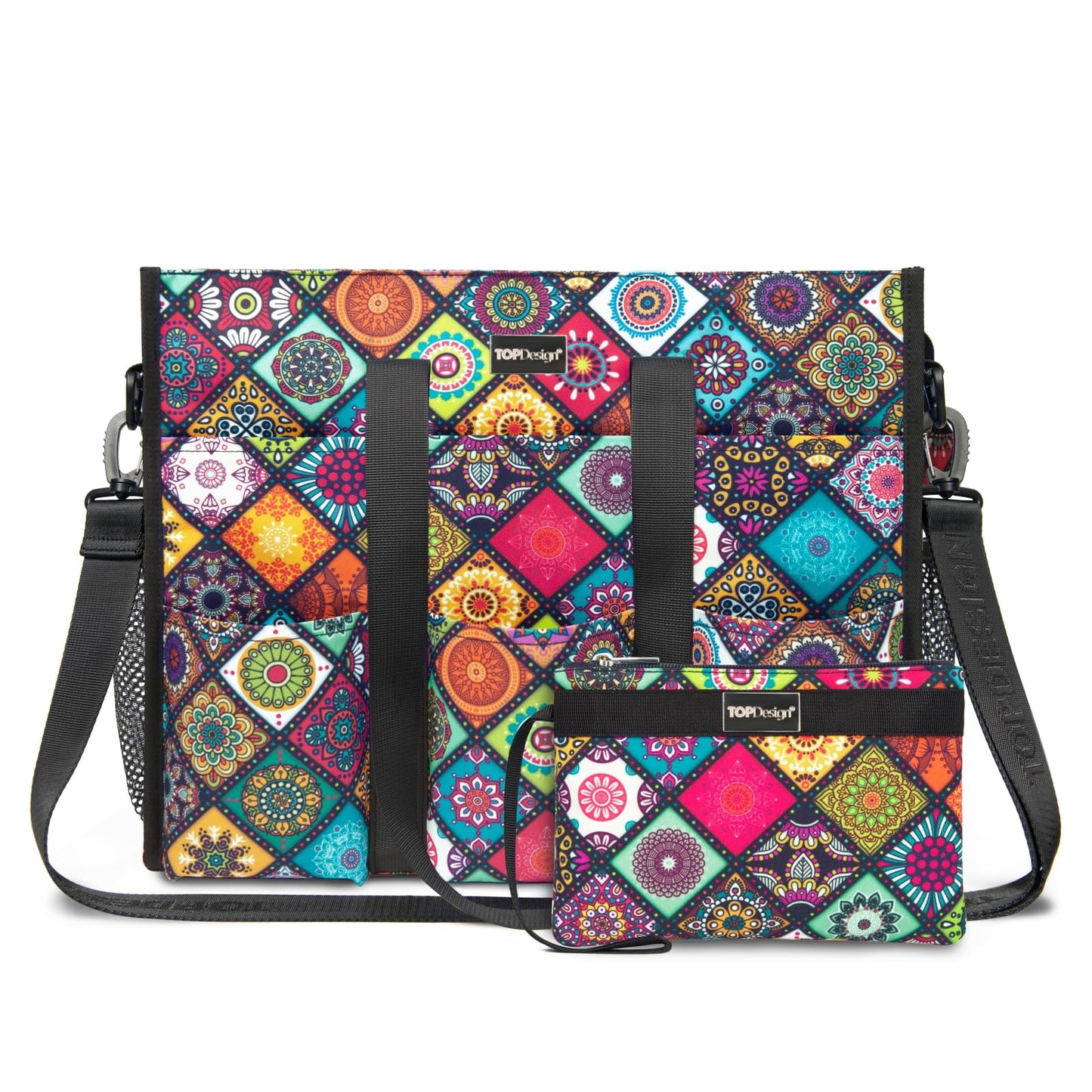 TOPDesign Utility Water Resistant Tote Bag with 22 Pockets, Top Zipper Closure & Thick Bottom Support, for Working Women