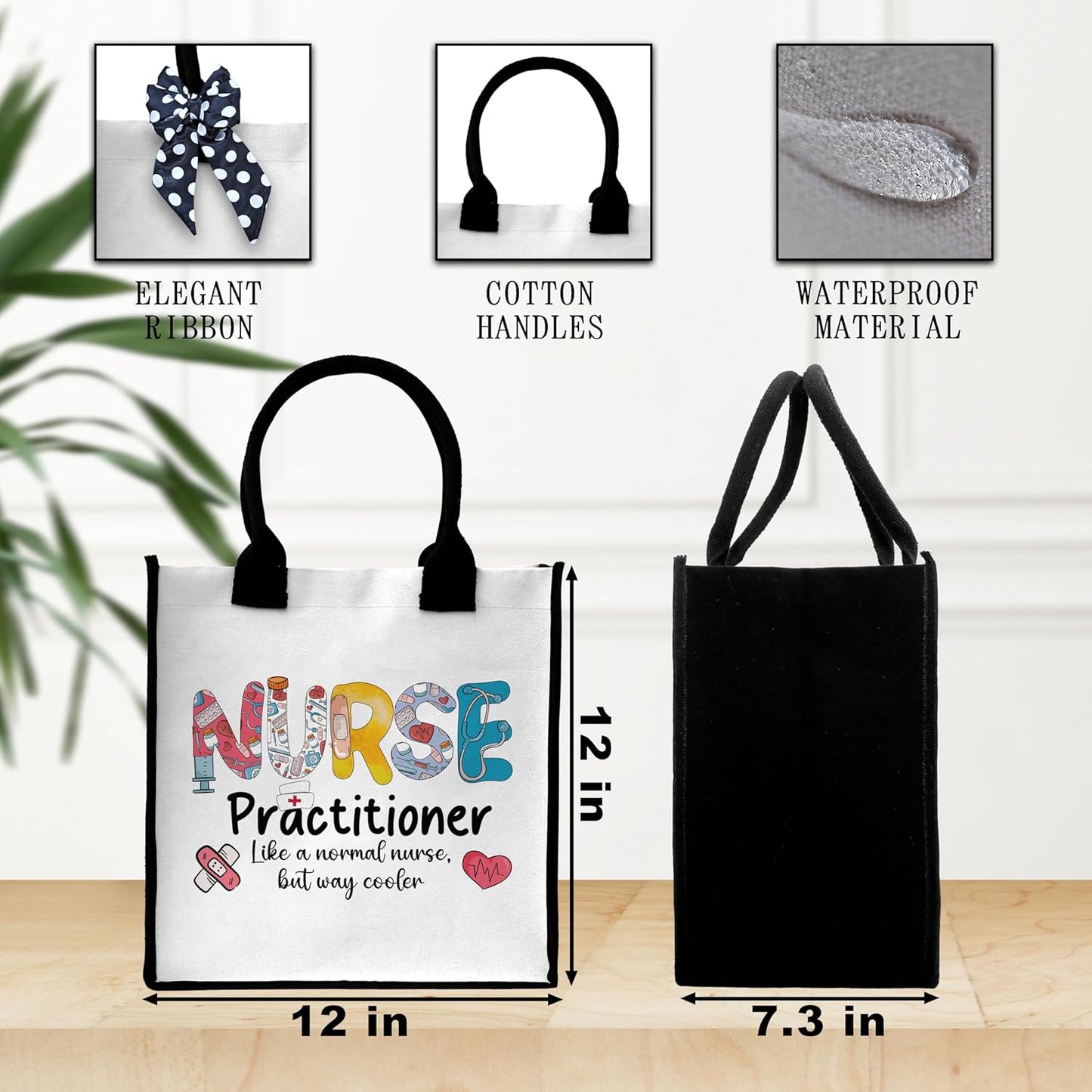 Nurse Tote Bag, Canvas Nurse Practitioner Tote, Appreciation Gift Tote With Ribbon, Beach Tote Bag For Nurses, Graduation Birthday Christmas - 07