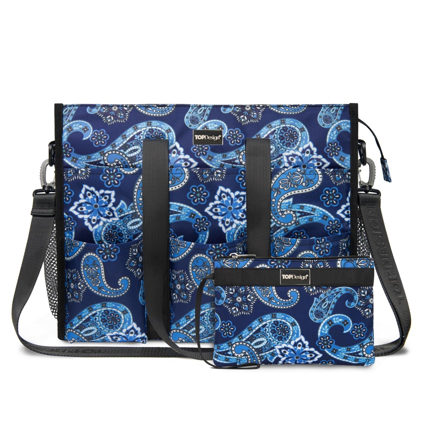 TOPDesign Utility Water Resistant Tote Bag with 22 Pockets, Top Zipper Closure & Thick Bottom Support, for Working Women