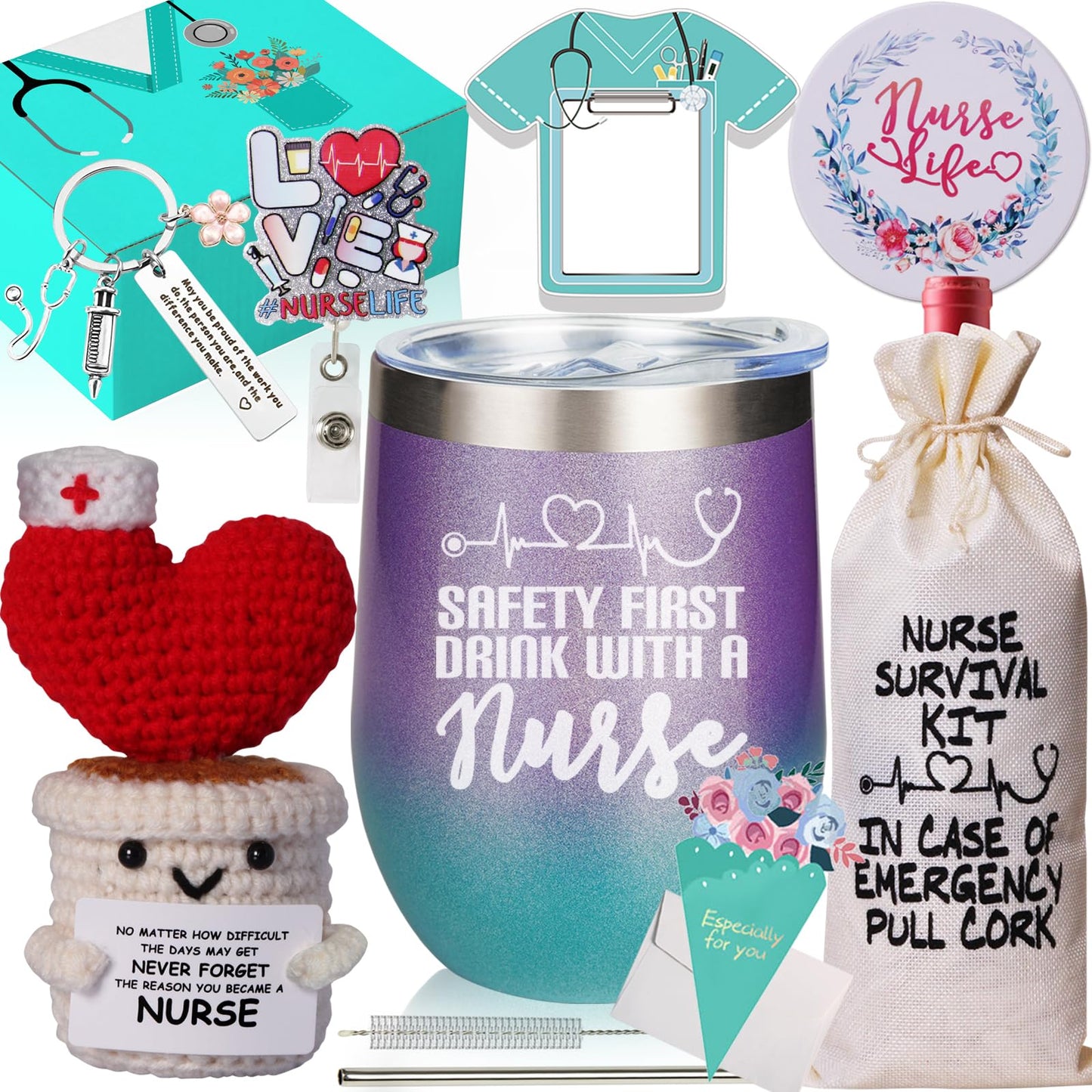 Nurse Appreciation Gift Box for Women - Graduation, Nursing School, Christmas, Practitioner, RG - Wine Tumbler Set