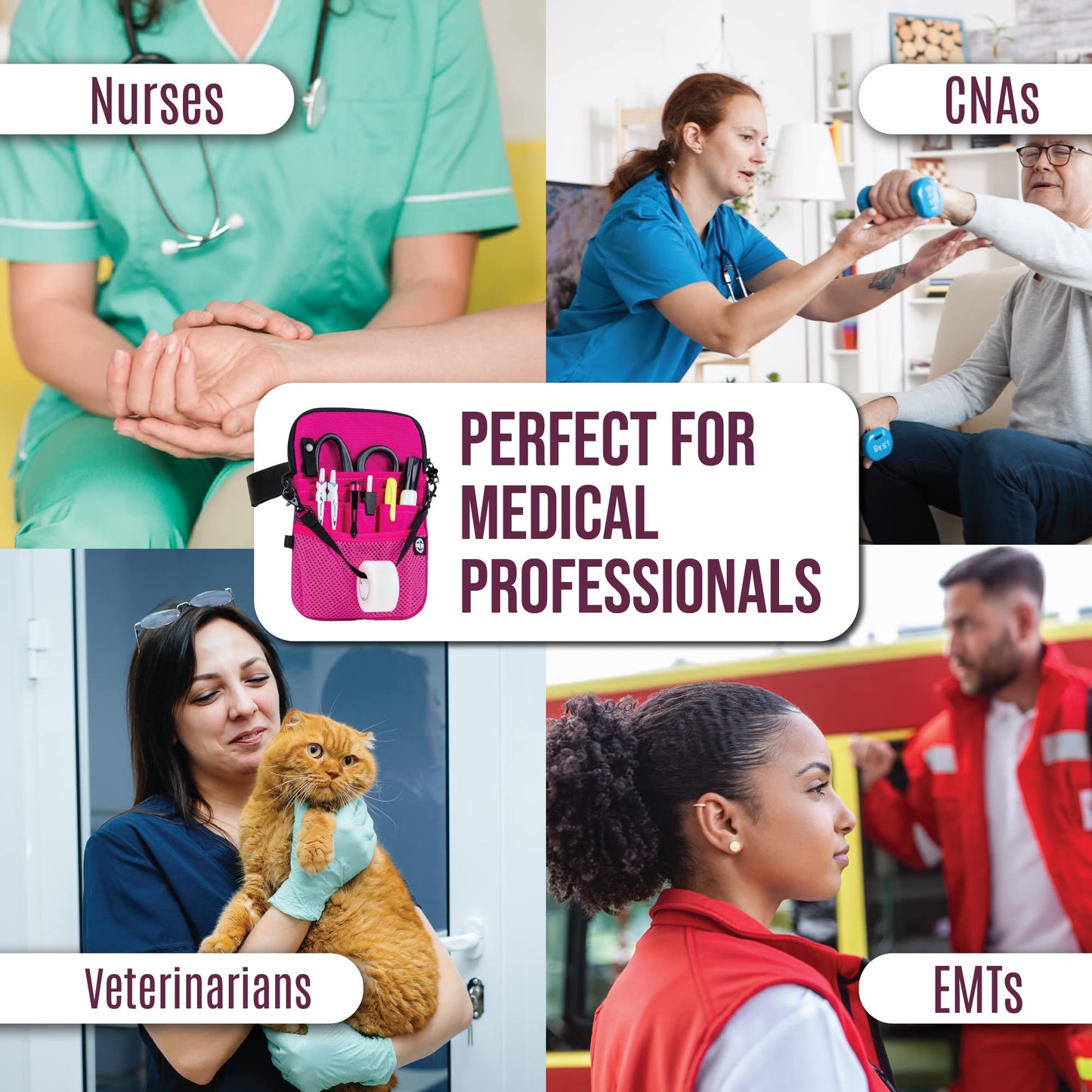 First Lifesaver 4-in-1 Nurse Fanny Pack with Medical Gear Pockets, Tape Holder, and Utility Storage for Stethoscopes, Bandage Scissors, and Emergency Supplies, Student and Nurse Use (Black)