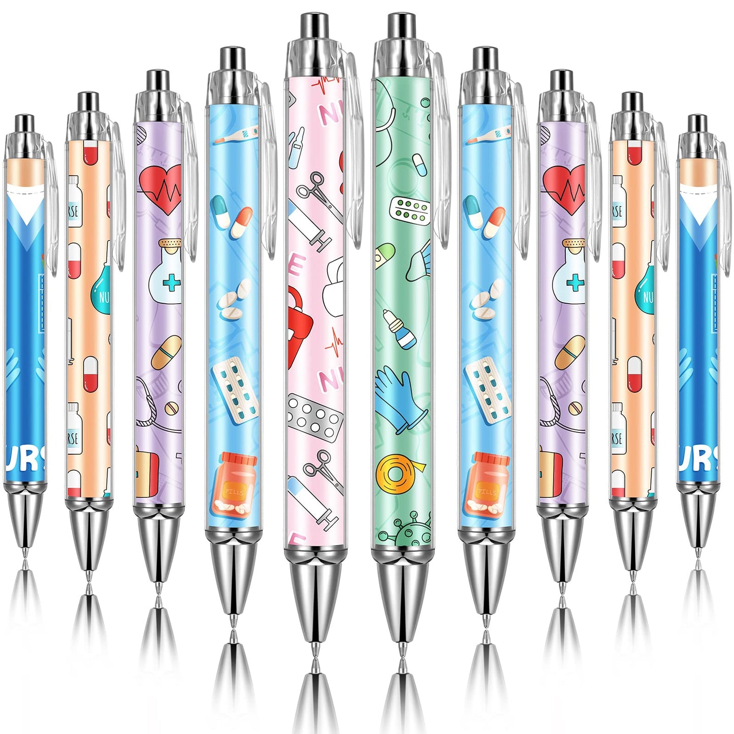 Funny Nurse Pens Lovely Cartoon Ballpoint Black Ink Retractable Press Nursing Pen for Appreciation Gifts Labor and Delivery Assistant Student Coworkers(24 Pcs)