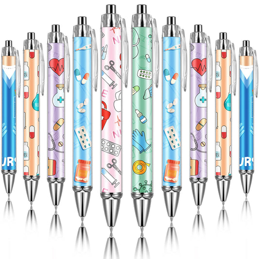 Funny Nurse Pens Lovely Cartoon Ballpoint Black Ink Retractable Press Nursing Pen for Appreciation Gifts Labor and Delivery Assistant Student Coworkers(24 Pcs)