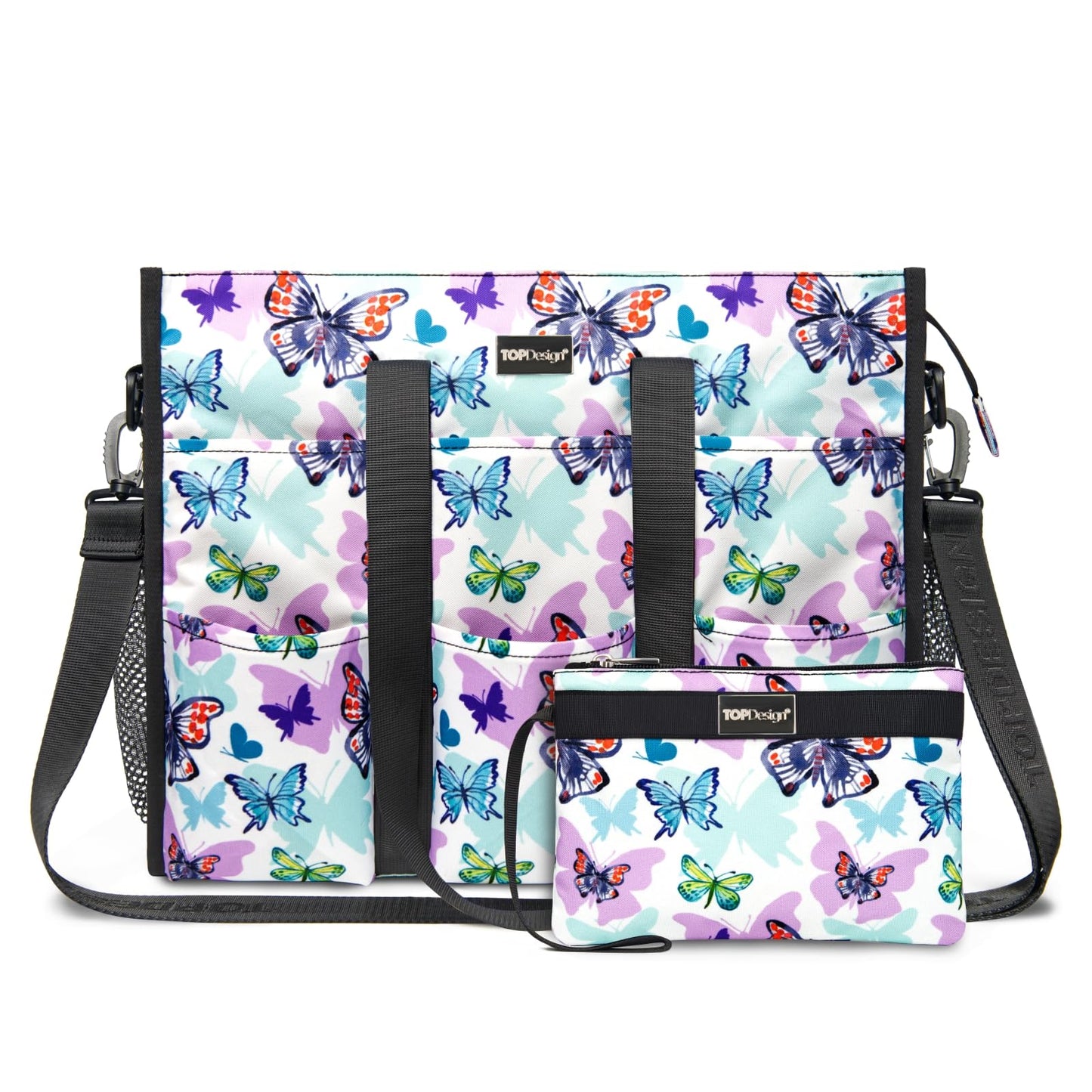 TOPDesign Utility Water Resistant Tote Bag with 22 Pockets, Top Zipper Closure & Thick Bottom Support, for Working Women