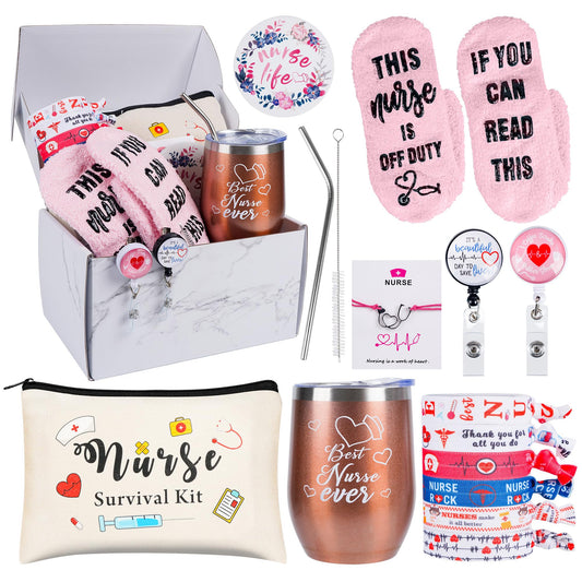 Kolewo4ever 13pc Nurse Appreciation Gift Set Nurses Week Gifts with Wine Tumbler Gift Box for Women, Nurse Practitioner, Graduation, Week