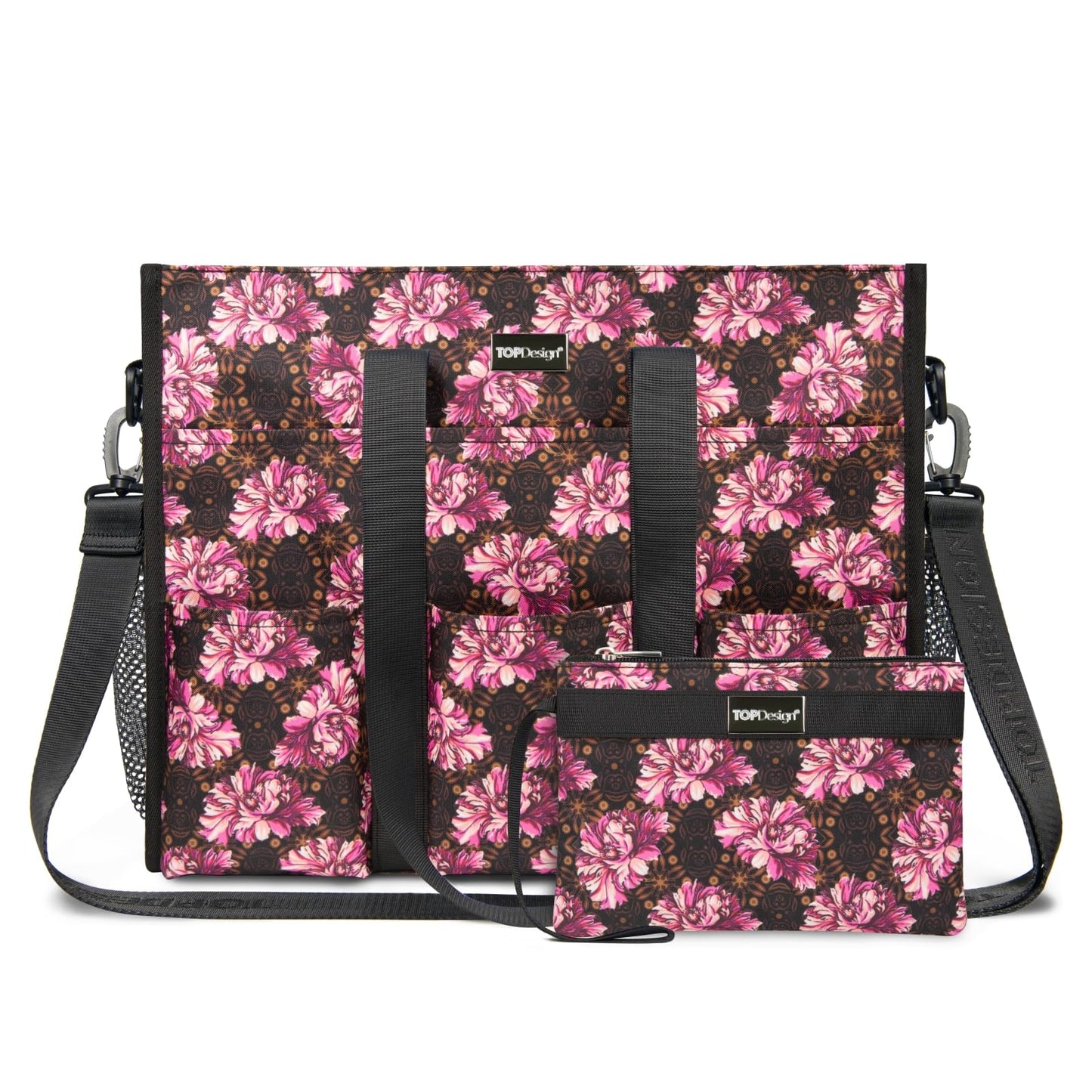 TOPDesign Utility Water Resistant Tote Bag with 22 Pockets, Top Zipper Closure & Thick Bottom Support, for Working Women