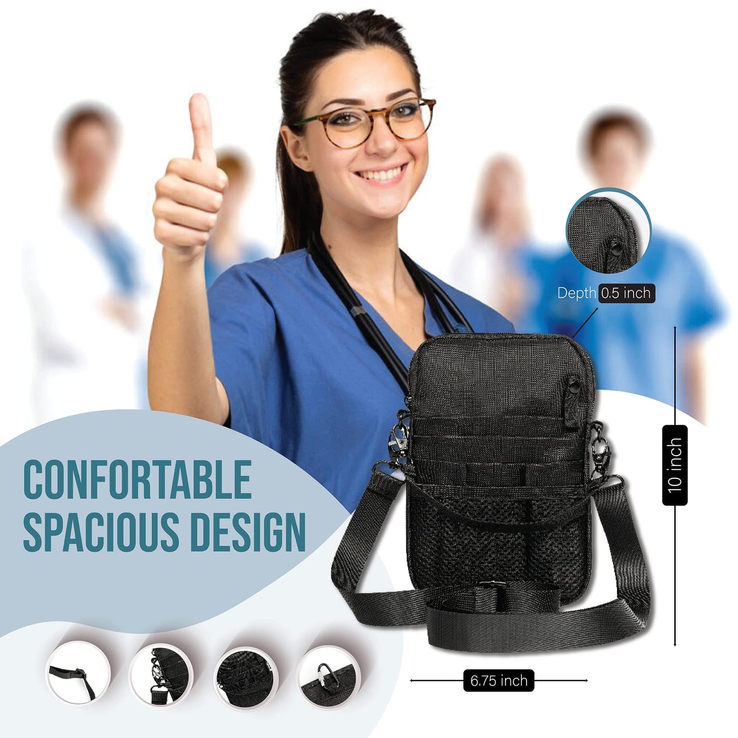 First Lifesaver 4-in-1 Nurse Fanny Pack with Medical Gear Pockets, Tape Holder, and Utility Storage for Stethoscopes, Bandage Scissors, and Emergency Supplies, Student and Nurse Use (Black)