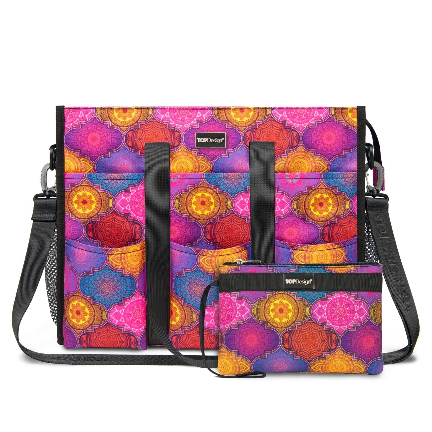 TOPDesign Utility Water Resistant Tote Bag with 22 Pockets, Top Zipper Closure & Thick Bottom Support, for Working Women