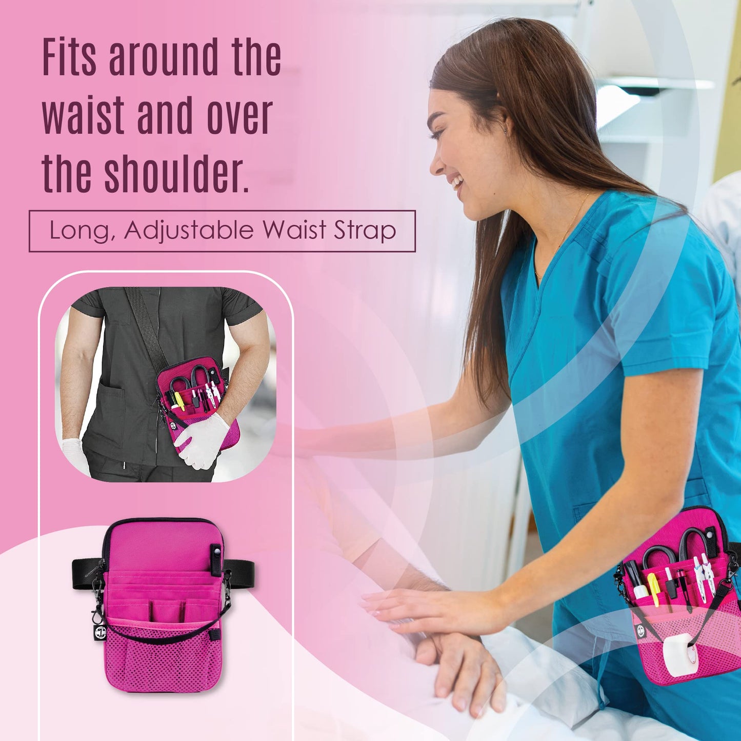 First Lifesaver 4-in-1 Nurse Fanny Pack with Medical Gear Pockets, Tape Holder, and Utility Storage for Stethoscopes, Bandage Scissors, and Emergency Supplies, Student and Nurse Use (Black)