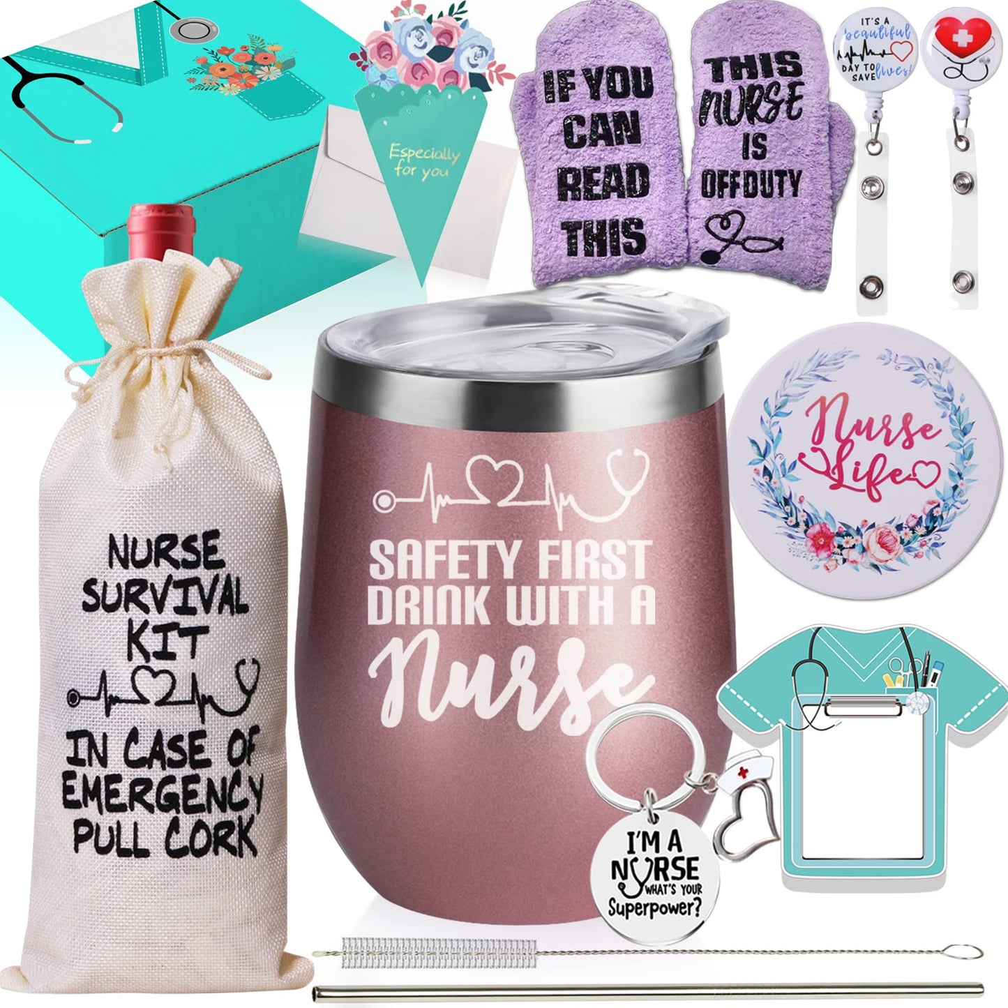 Nurse Appreciation Gift Box for Women - Graduation, Nursing School, Christmas, Practitioner, RG - Wine Tumbler Set